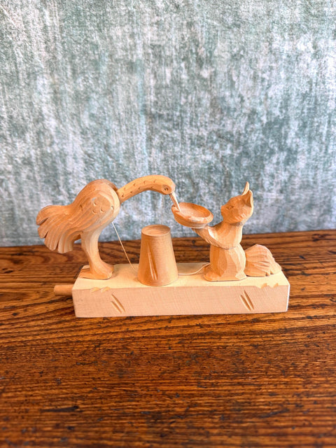 Vintage Soviet Wooden Mechanical Toy The Squirrel and the Crane