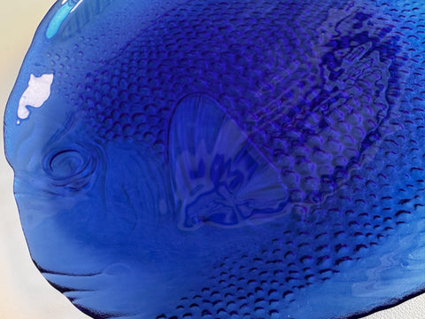 Blue Pressed Glass Fish-Shaped Dish