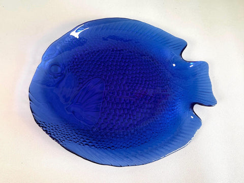 Blue Pressed Glass Fish-Shaped Dish