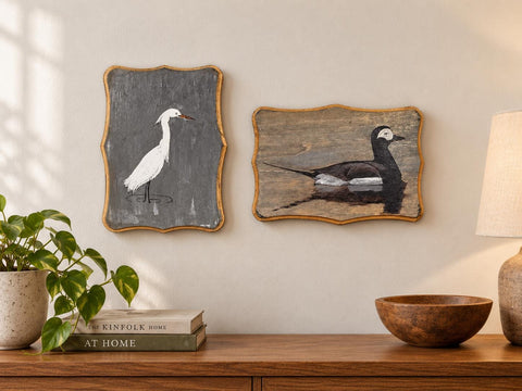 Lot of 2 Hand-Painted Wooden Bird Wall Plaques
