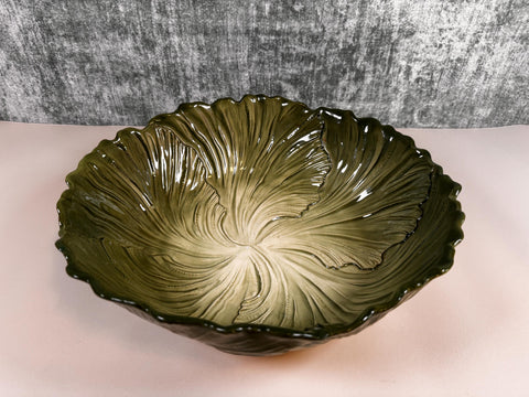 Antique Green Ceramic Bowl with Leaf Design by Maddux of Calif