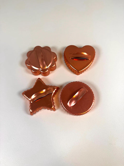 Set of 4 Copper Cookie Cutters with Handles - Heart, Star, Round, and Flower Shapes