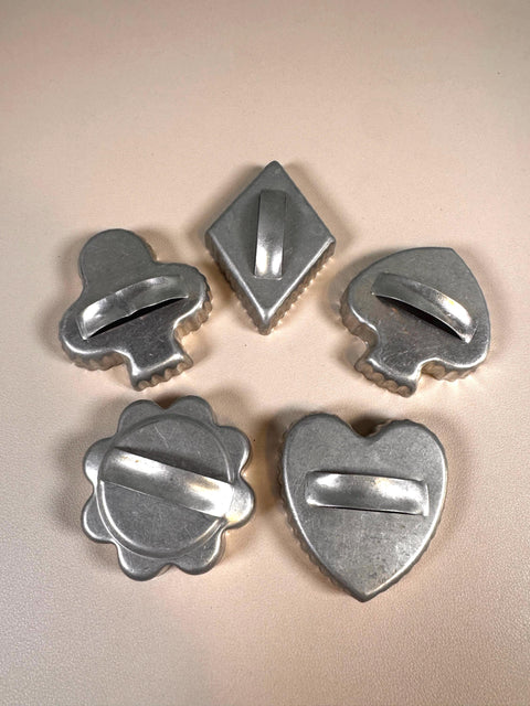 Set of 5 Vintage Aluminum Cookie Cutters with Handles