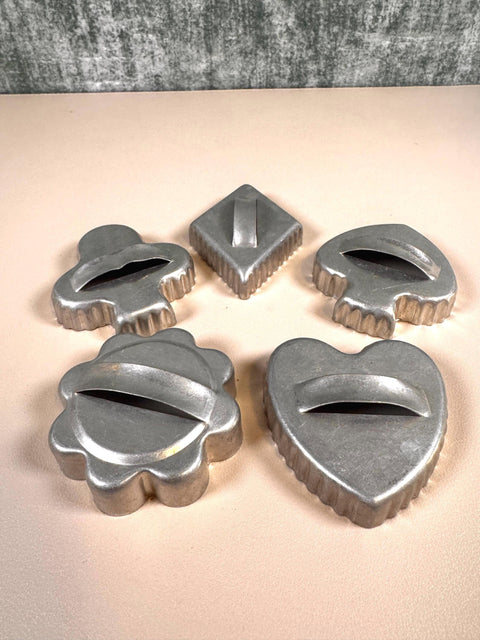 Set of 5 Vintage Aluminum Cookie Cutters with Handles