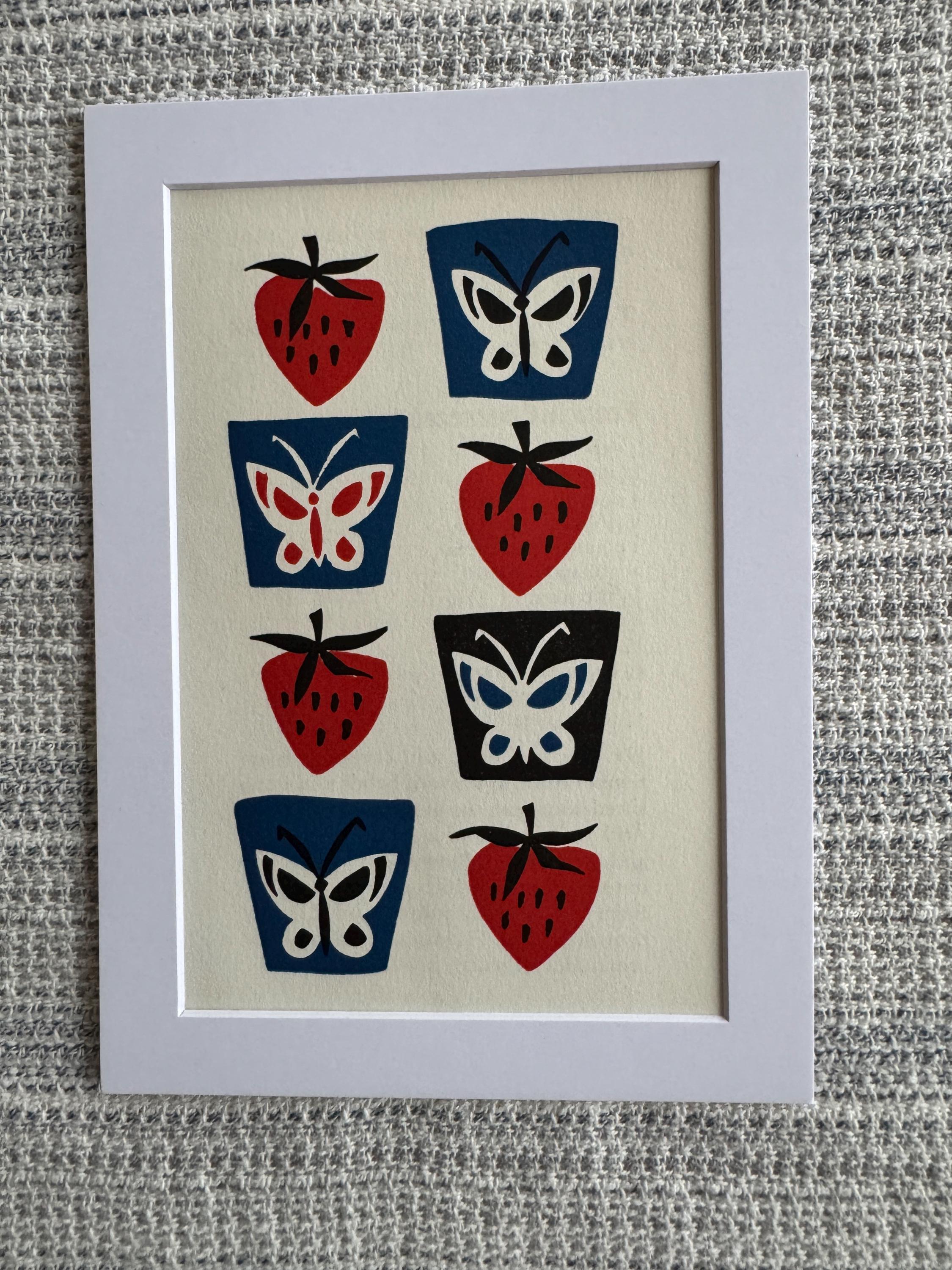 Simple French Cookery Book Plate Print 1958 – Butterfly & Strawberry