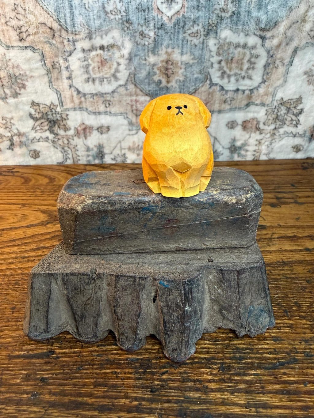Rounded Peg Vintage Hand-Carved Textile Printing Block