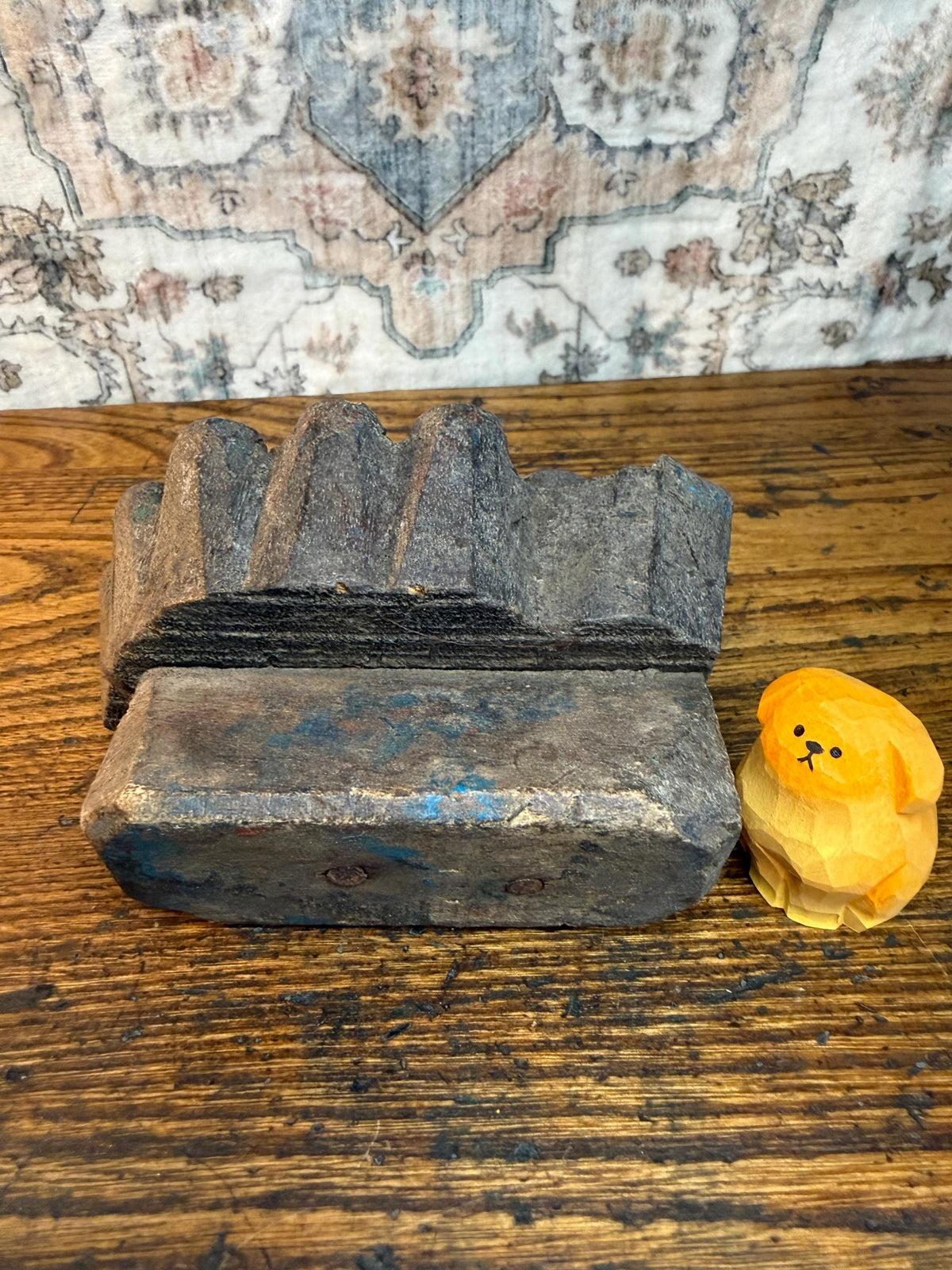 Rounded Peg Vintage Hand-Carved Textile Printing Block