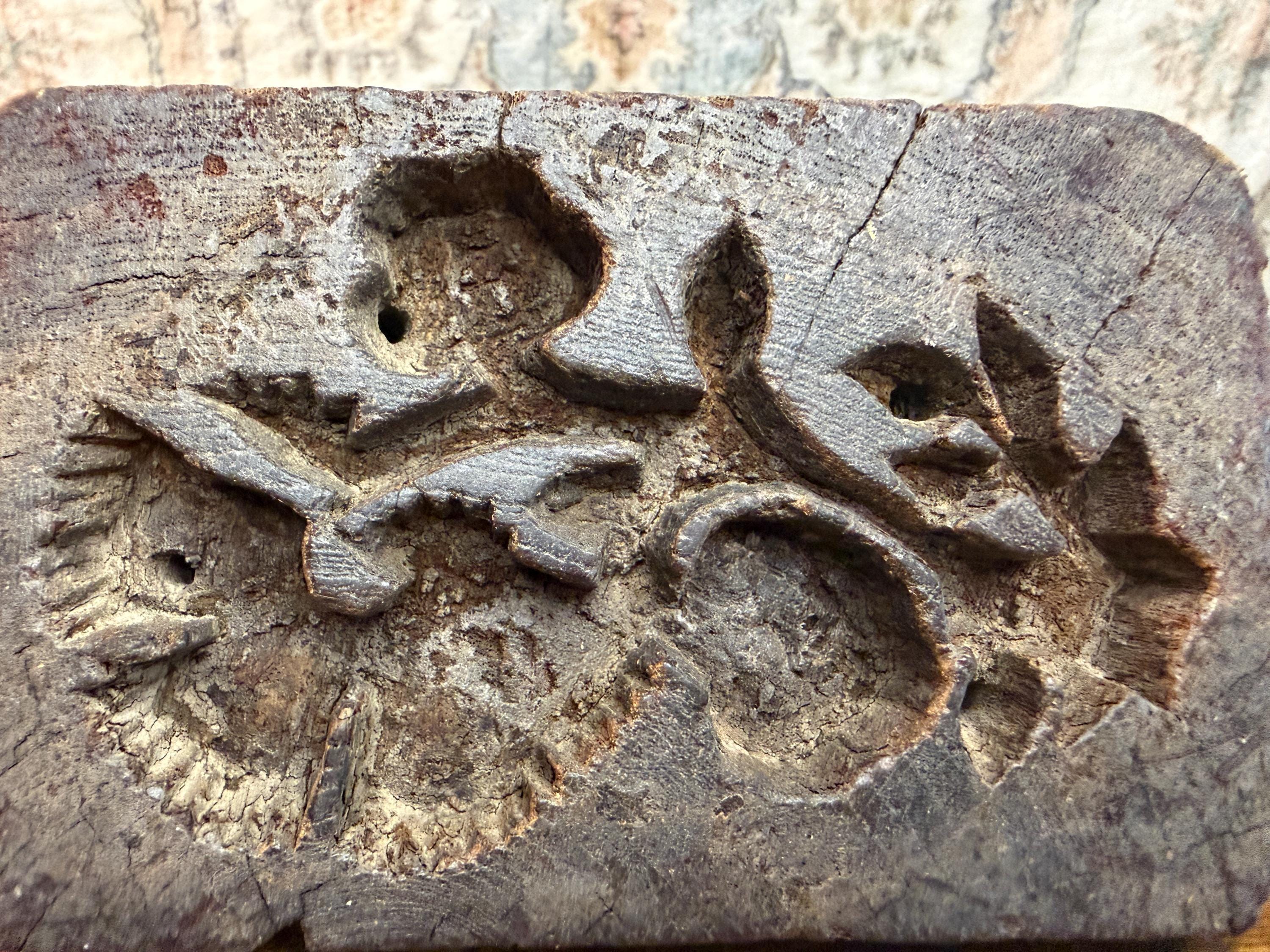 Scrolled Blossom Vintage Hand-Carved Textile Printing Block