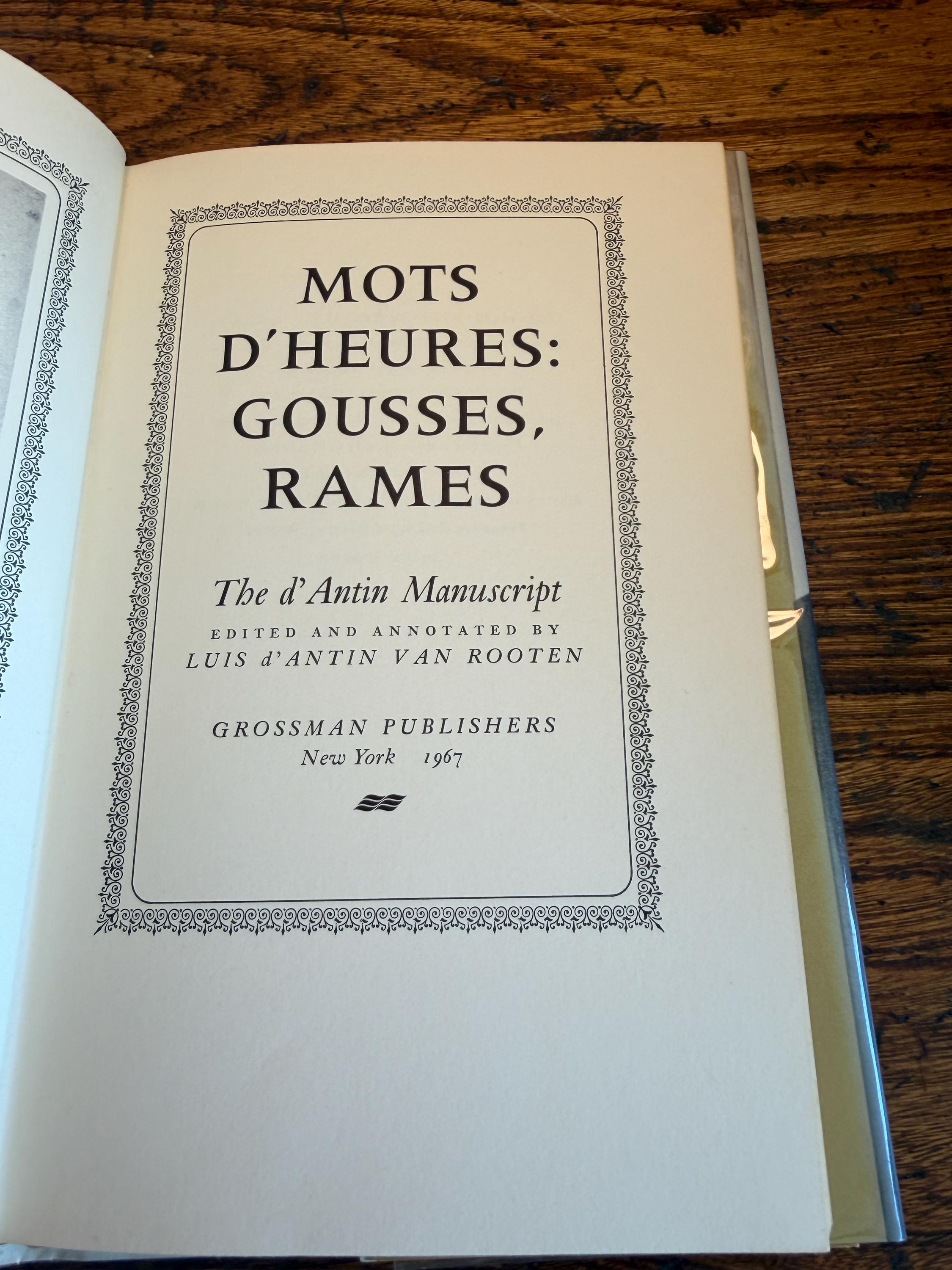 Mots D’Heures: Gousses, Rames by Luis d’Anton Van Rooten | 1967 Hardcover Book