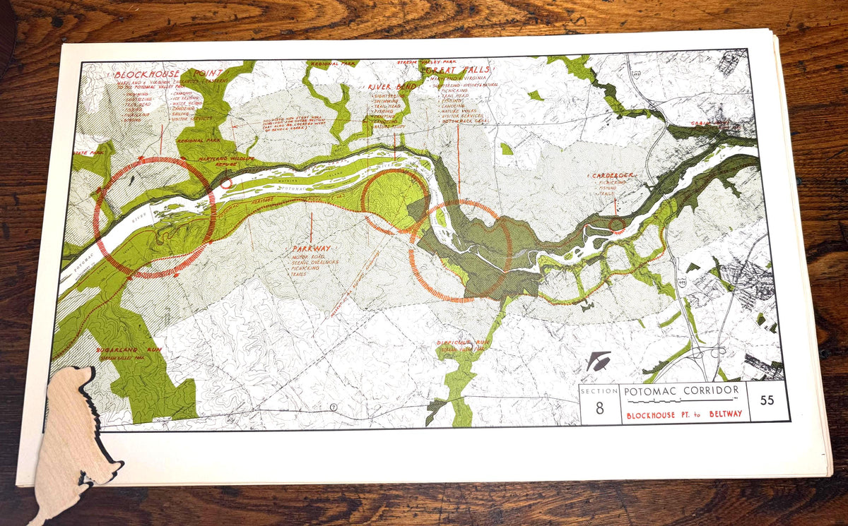 Vintage Potomac River Map 1966 | Great Falls, Blockhouse Point & Beltway