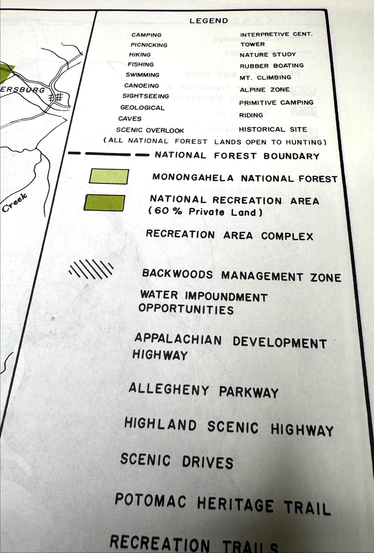 Vintage Seneca Rocks & Spruce Knob Map 1966 | Savage River Maryland West Virginia