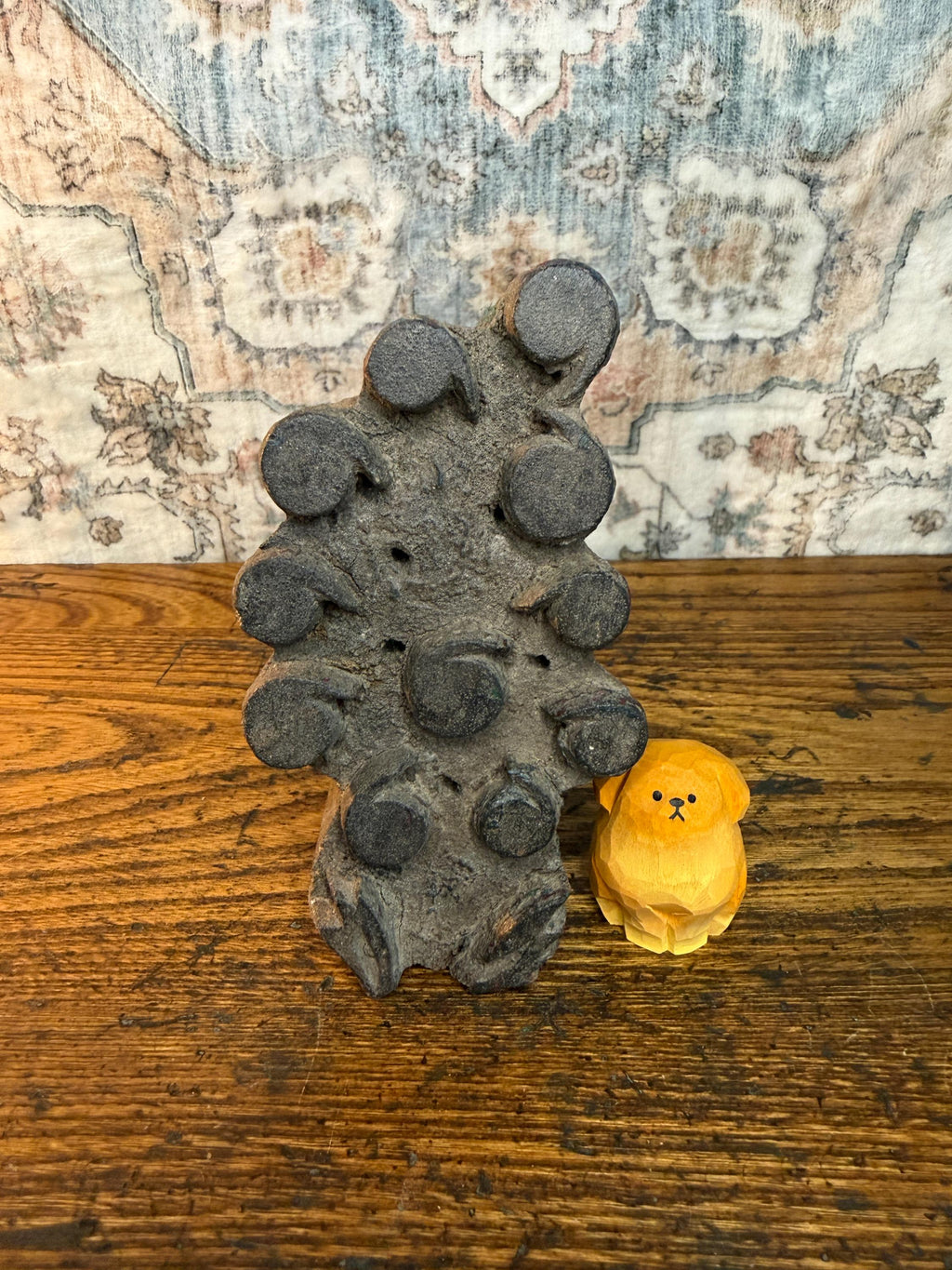 Rounded Peg Vintage Hand-Carved Textile Printing Block