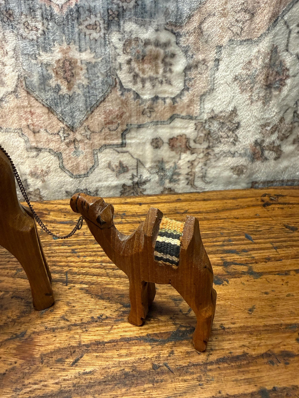 Vintage Hand Carved Wooden Camel Set | Folk Art Figurines