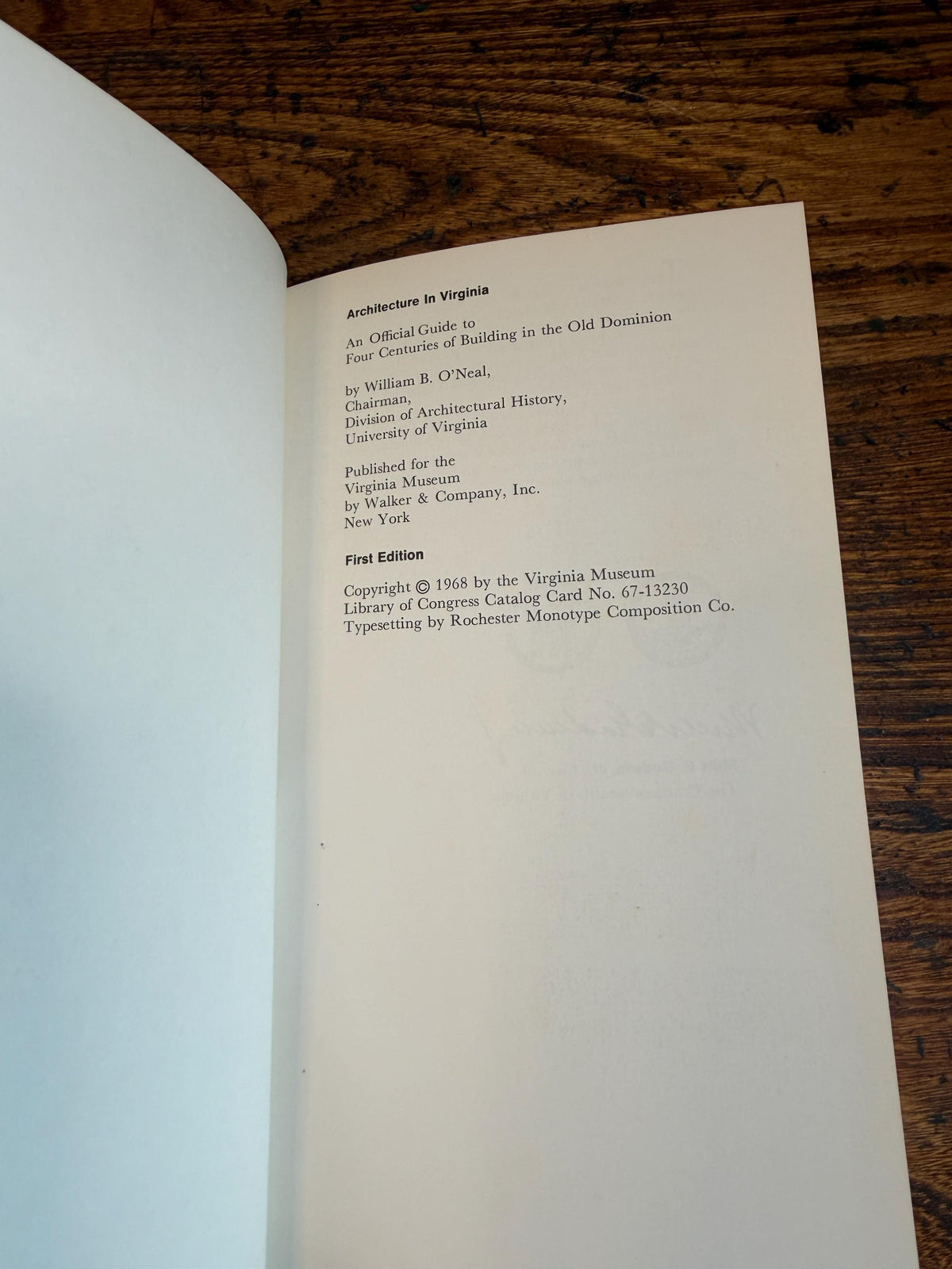 Architecture in Virginia by William O’Neal | Hardcover 1968