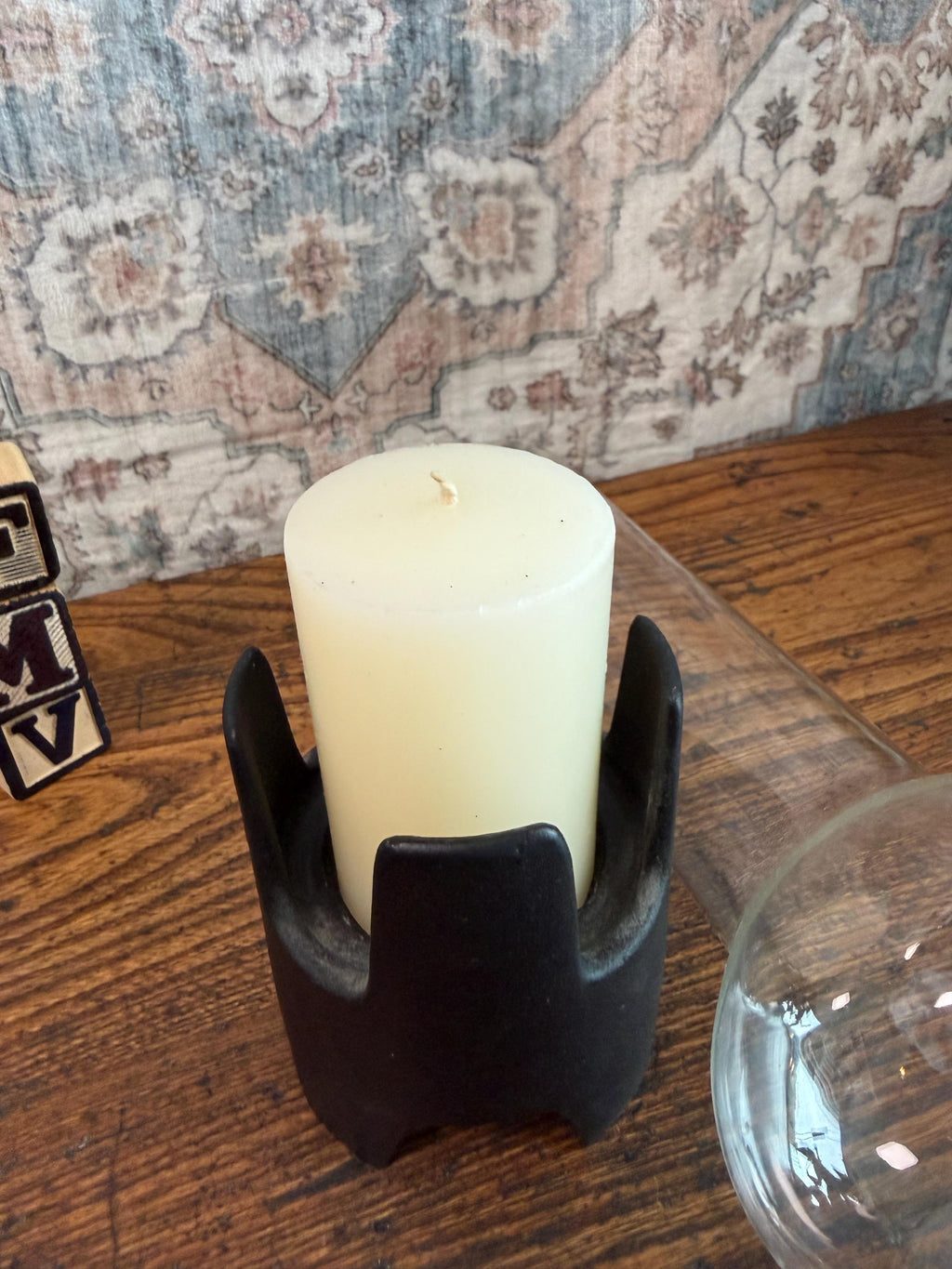 Dansk Glass & Cast Iron Hurricane Lamp