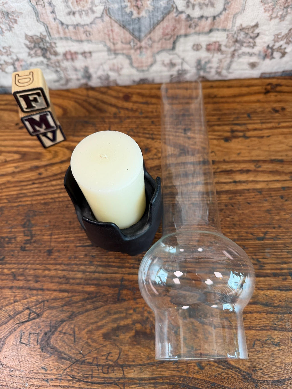 Dansk Glass & Cast Iron Hurricane Lamp