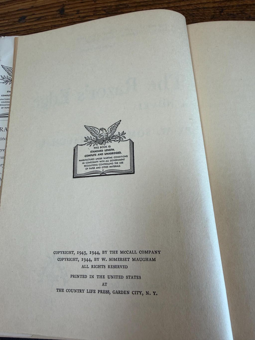 The Razor’s Edge by W. Somerset Maugham | Hardback 1944