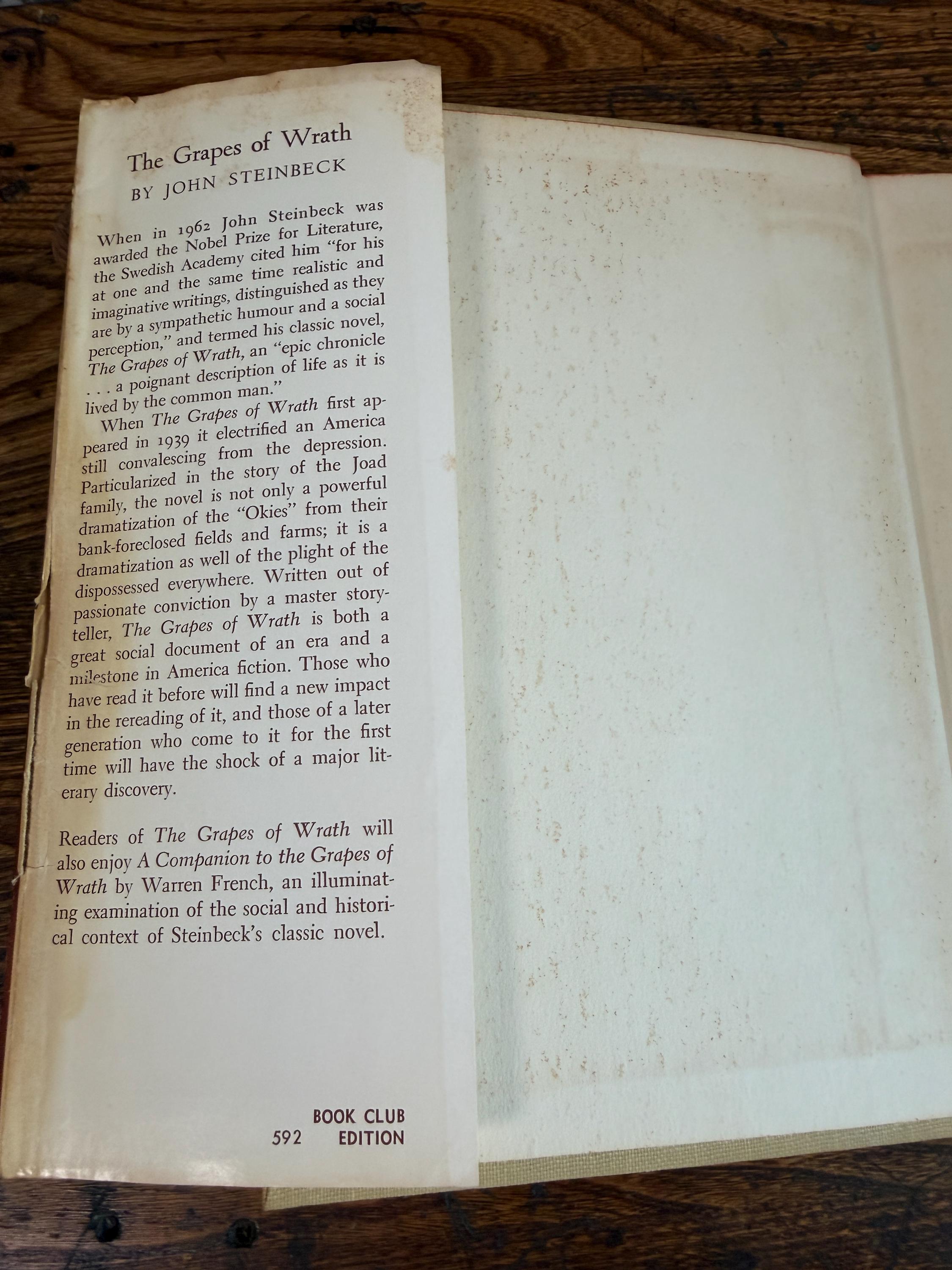The Grapes of Wrath by John Steinbeck | Book Club Edition Hardcover 1939