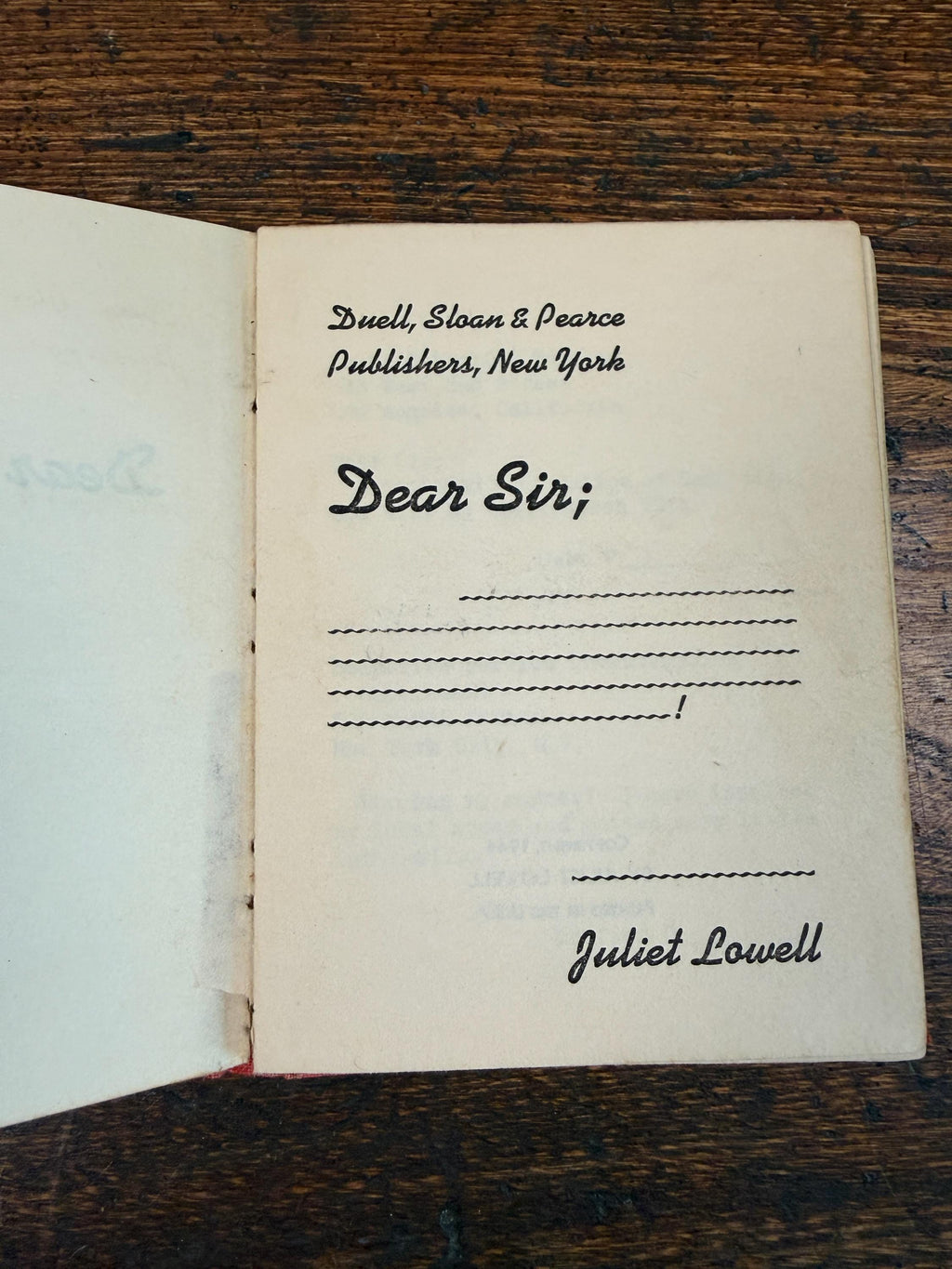 Dear Sir. by Juliet Lowell | Hardcover 1944