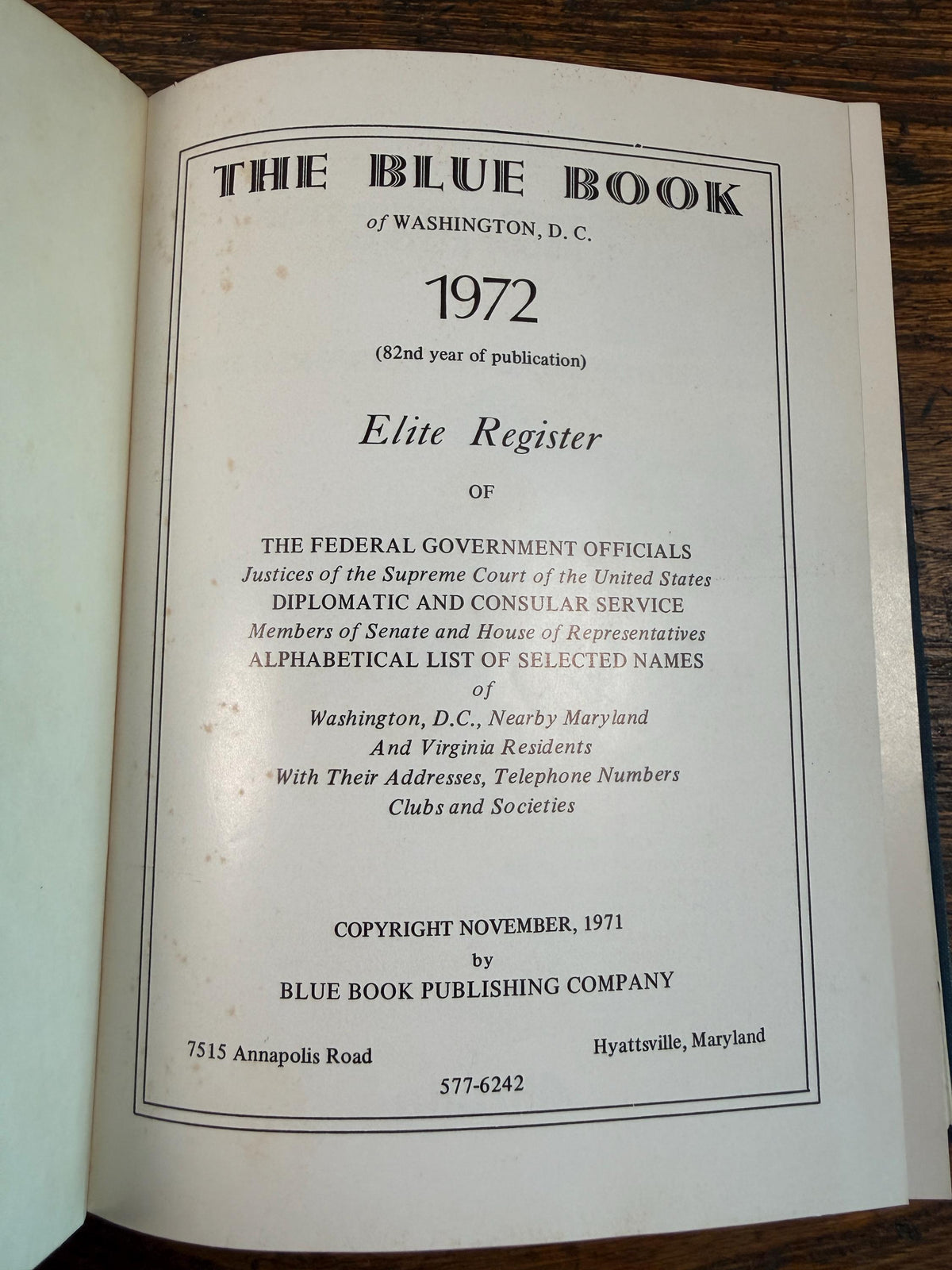 The Blue Book of Washington, D.C. 1972 | Hardcover