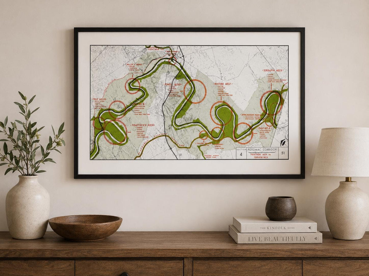 Vintage Potomac River Map 1966 | Praethers Neck, Terrapin Neck & Horseshoe Bend