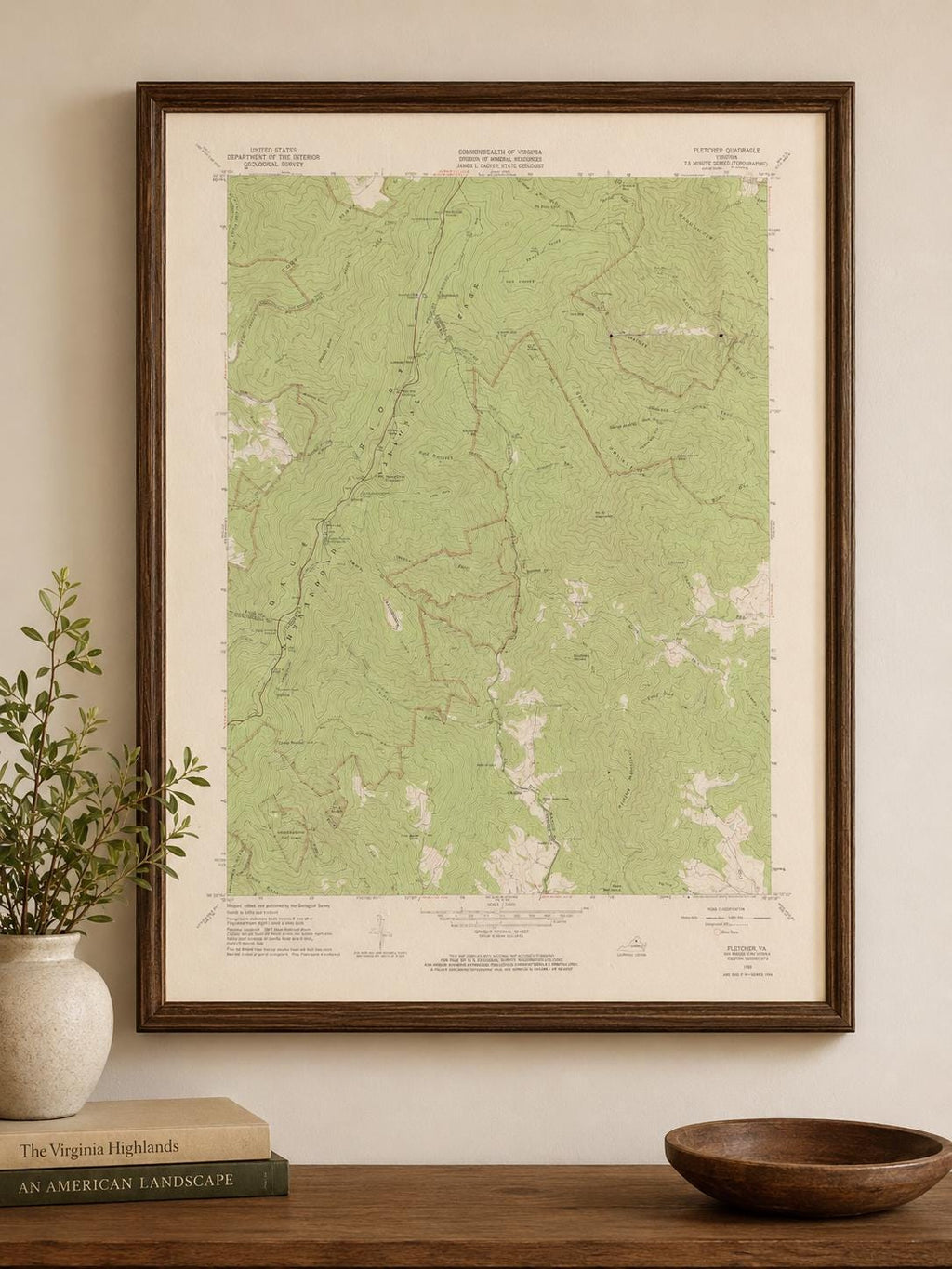 Vintage Fletcher Virginia Topographic Map 1965 | USGS Quadrangle