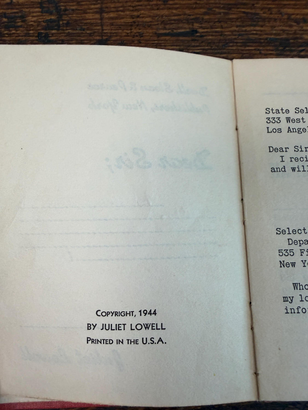 Dear Sir. by Juliet Lowell | Hardcover 1944
