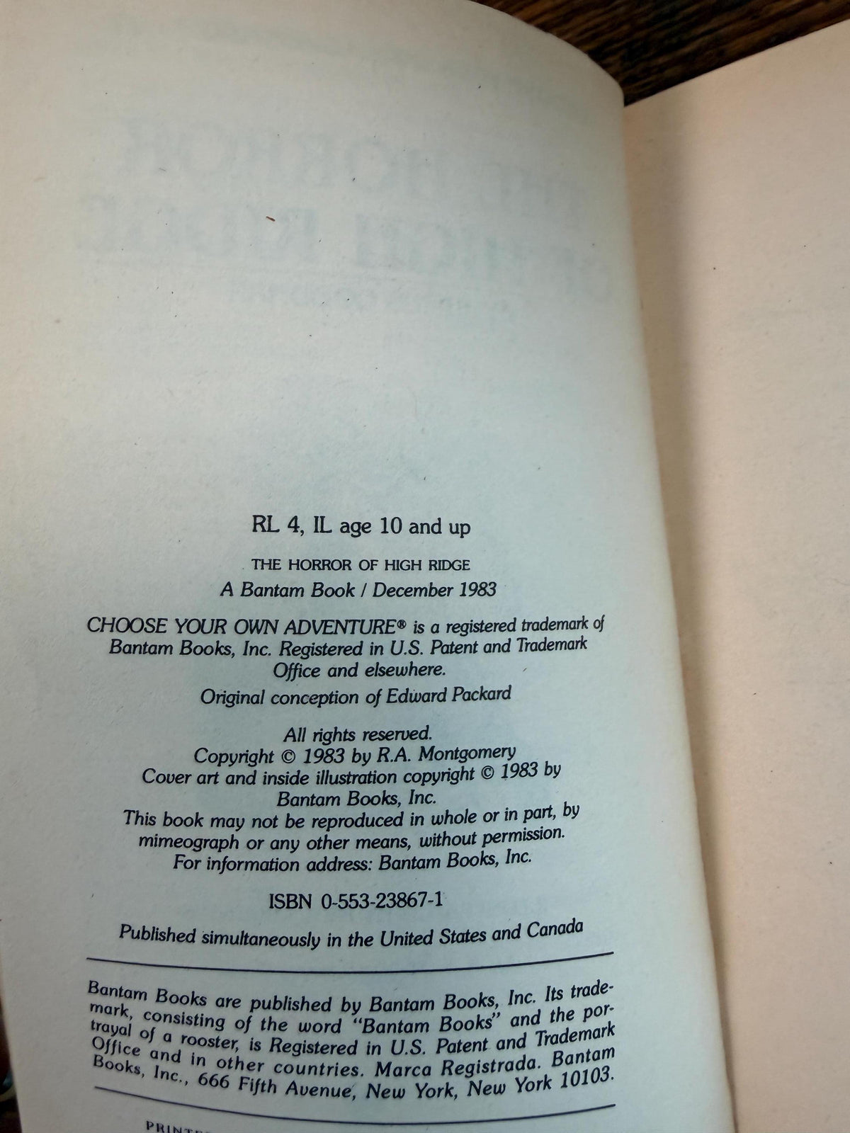 Choose Your Own Adventure #27: The Horror of High Ridge by Julius Goodman | Paperback 1983