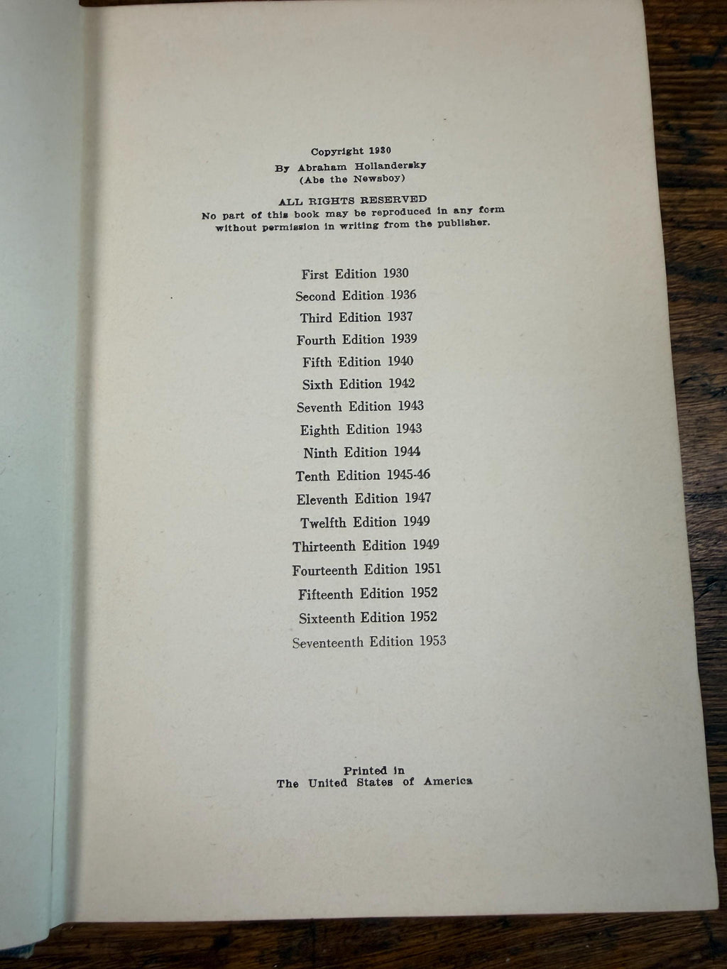 The Life of Abe by Abe Hollandersky | Hardcover Memoir 1953 Signed