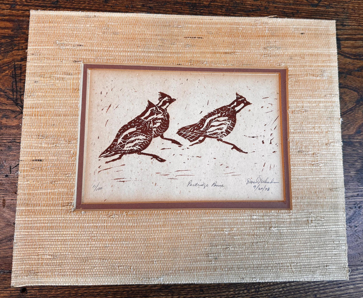 Partridge Panic & Kiawah Shells | 1978 Vintage Signed Block Prints Pair