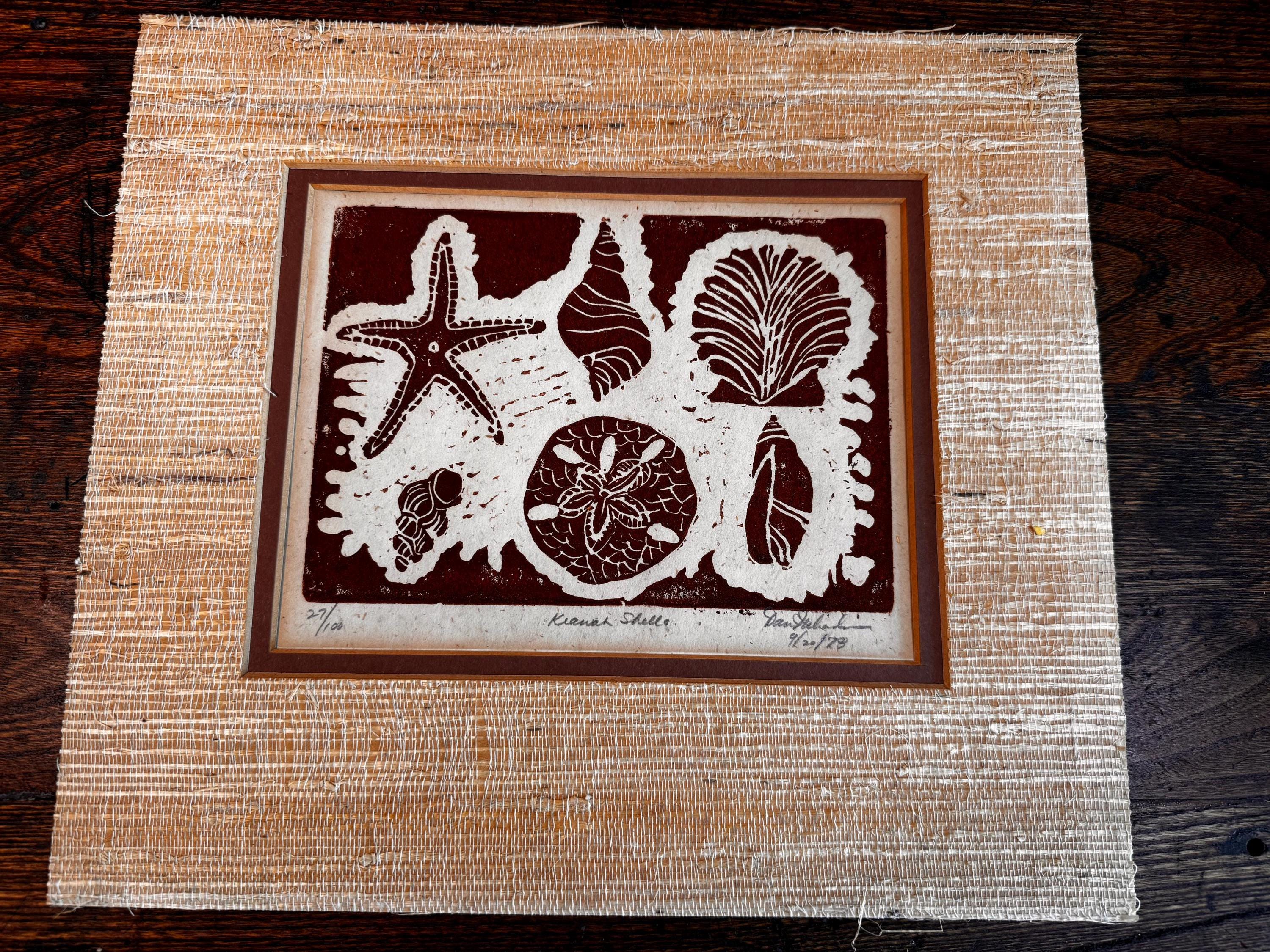 Partridge Panic & Kiawah Shells | 1978 Vintage Signed Block Prints Pair