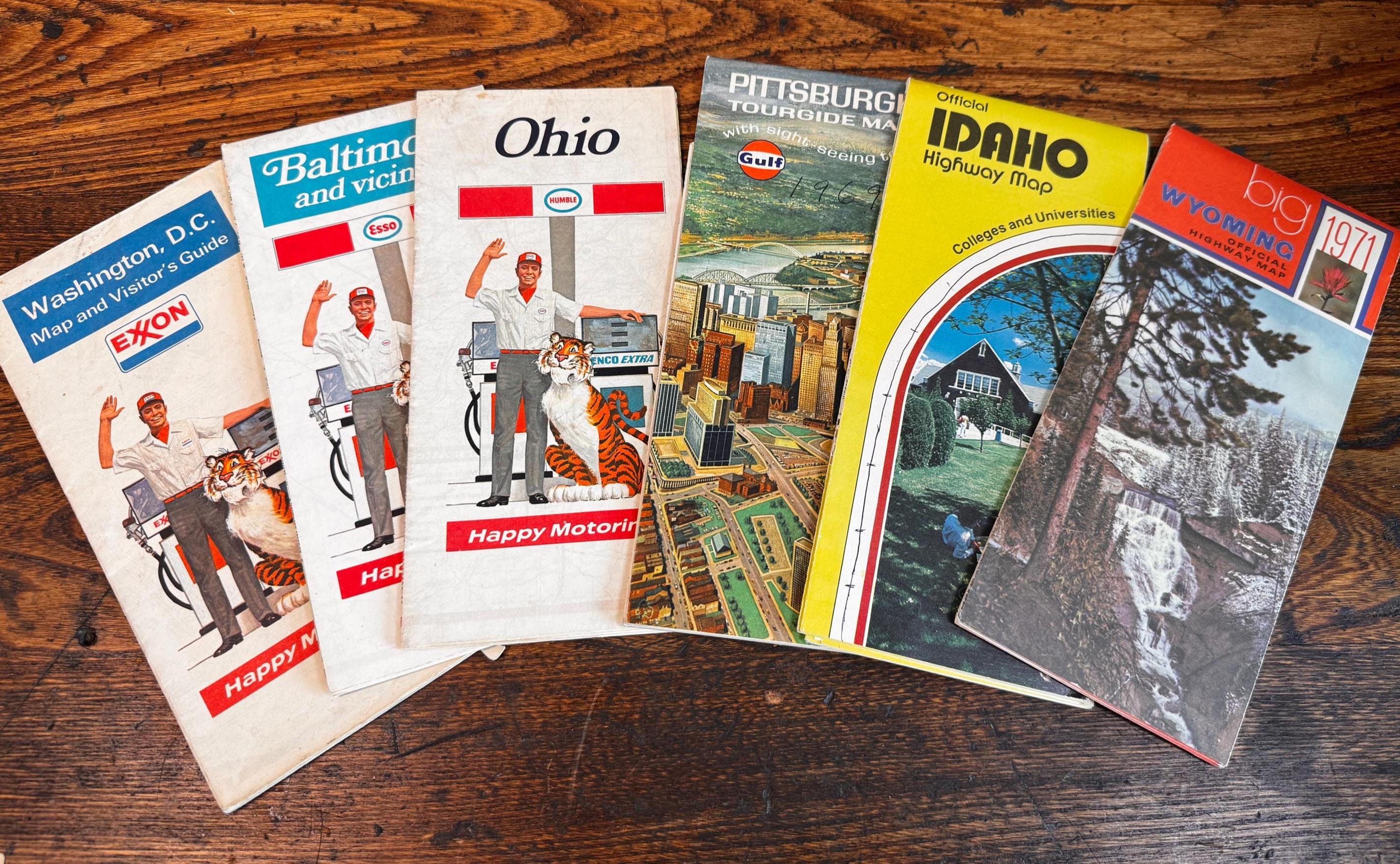Vintage Road Map Lot – Ohio, Baltimore, DC, Pittsburgh, Idaho, Wyoming