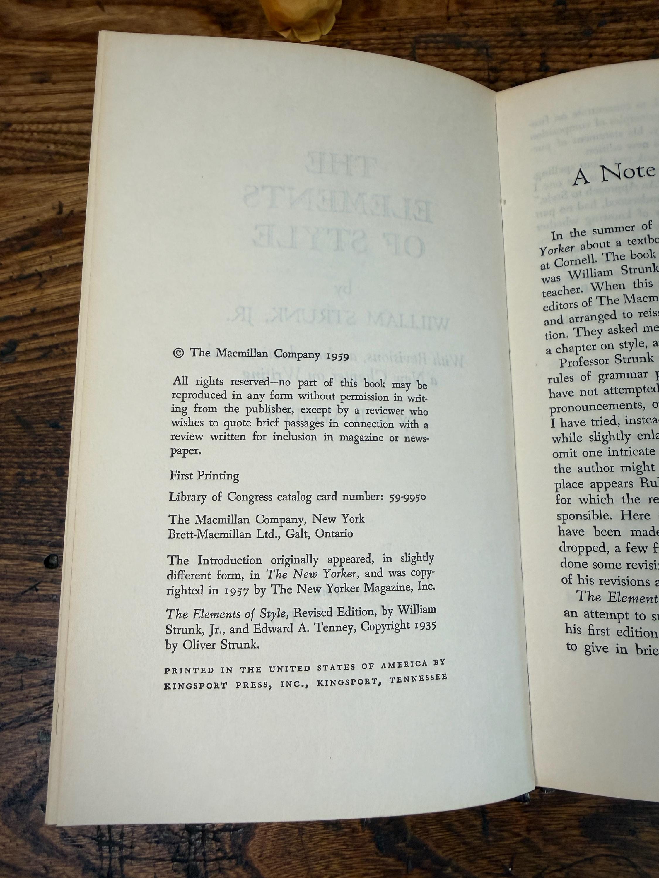 The Elements of Style by William Strunk Jr. | First Edition Hardcover 1959
