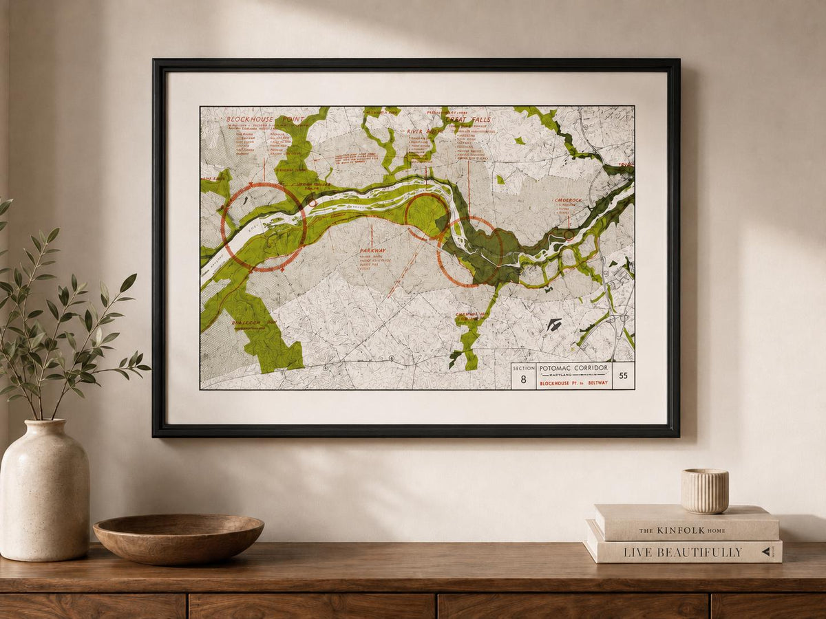 Vintage Potomac River Map 1966 | Great Falls, Blockhouse Point & Beltway