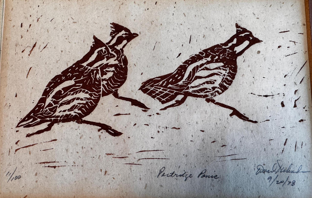 Partridge Panic & Kiawah Shells | 1978 Vintage Signed Block Prints Pair