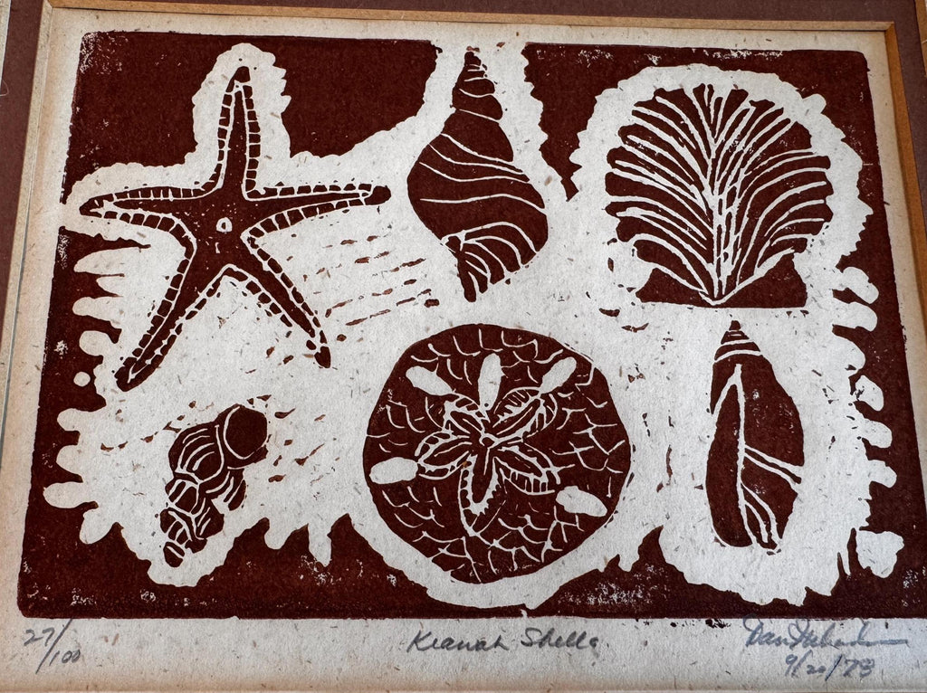 Partridge Panic & Kiawah Shells | 1978 Vintage Signed Block Prints Pair