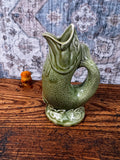 Staffordshire Green Fish Jug Pitcher | Vintage English Pottery