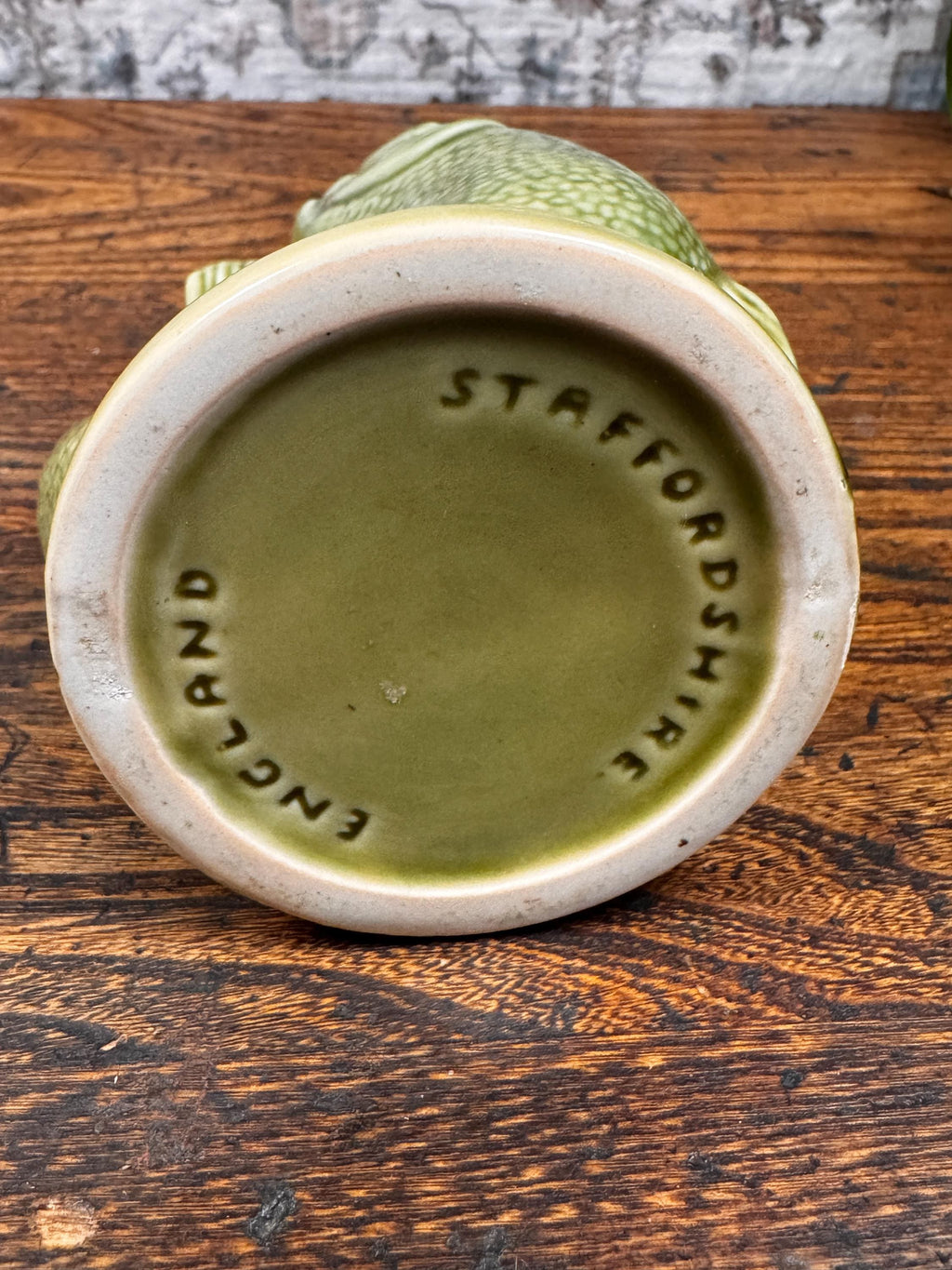 Staffordshire Green Fish Jug Pitcher | Vintage English Pottery