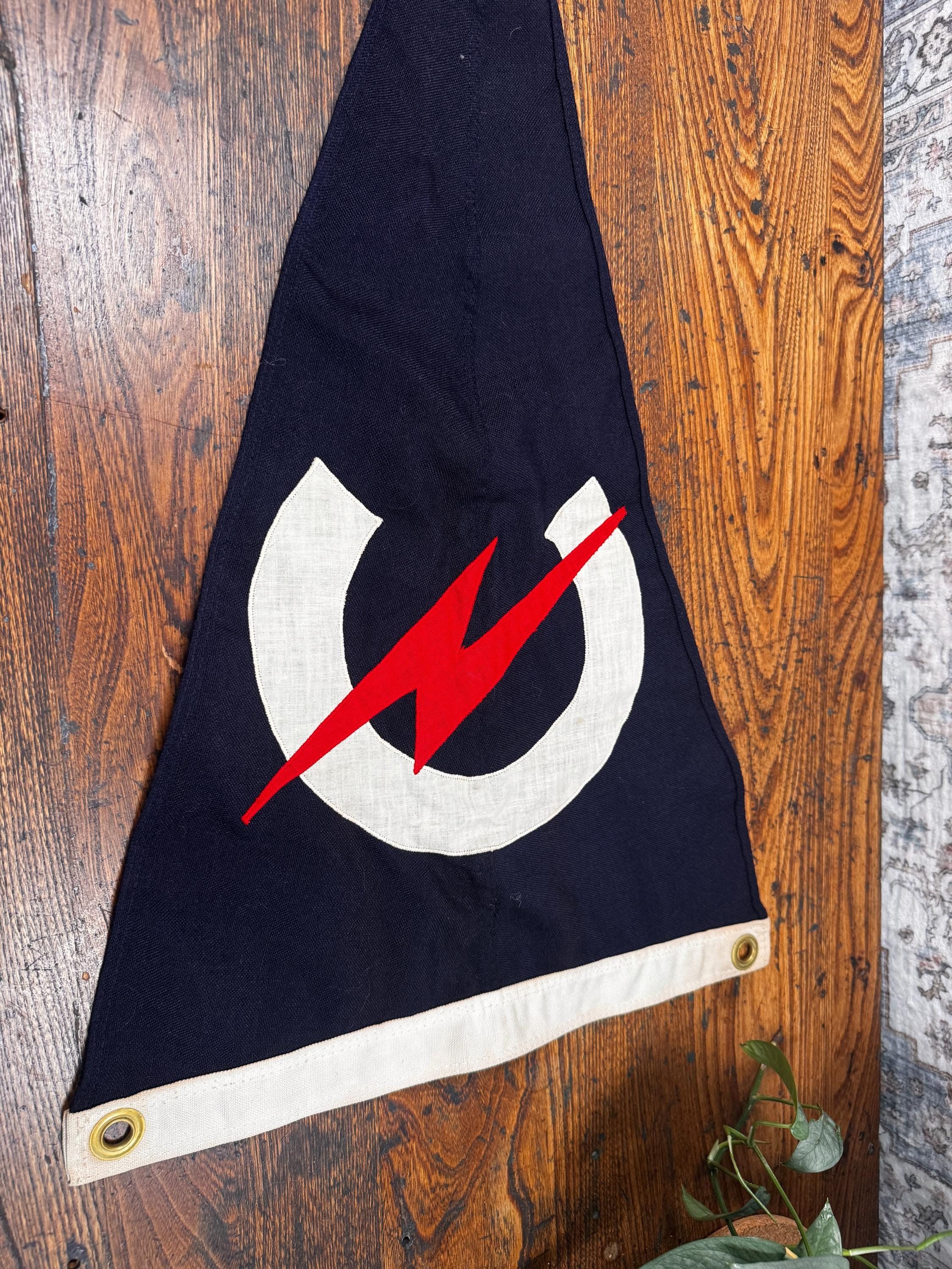 Vintage Nautical Burgee Pennant Flag | Canvas Appliqué Lightning Bolt Emblem