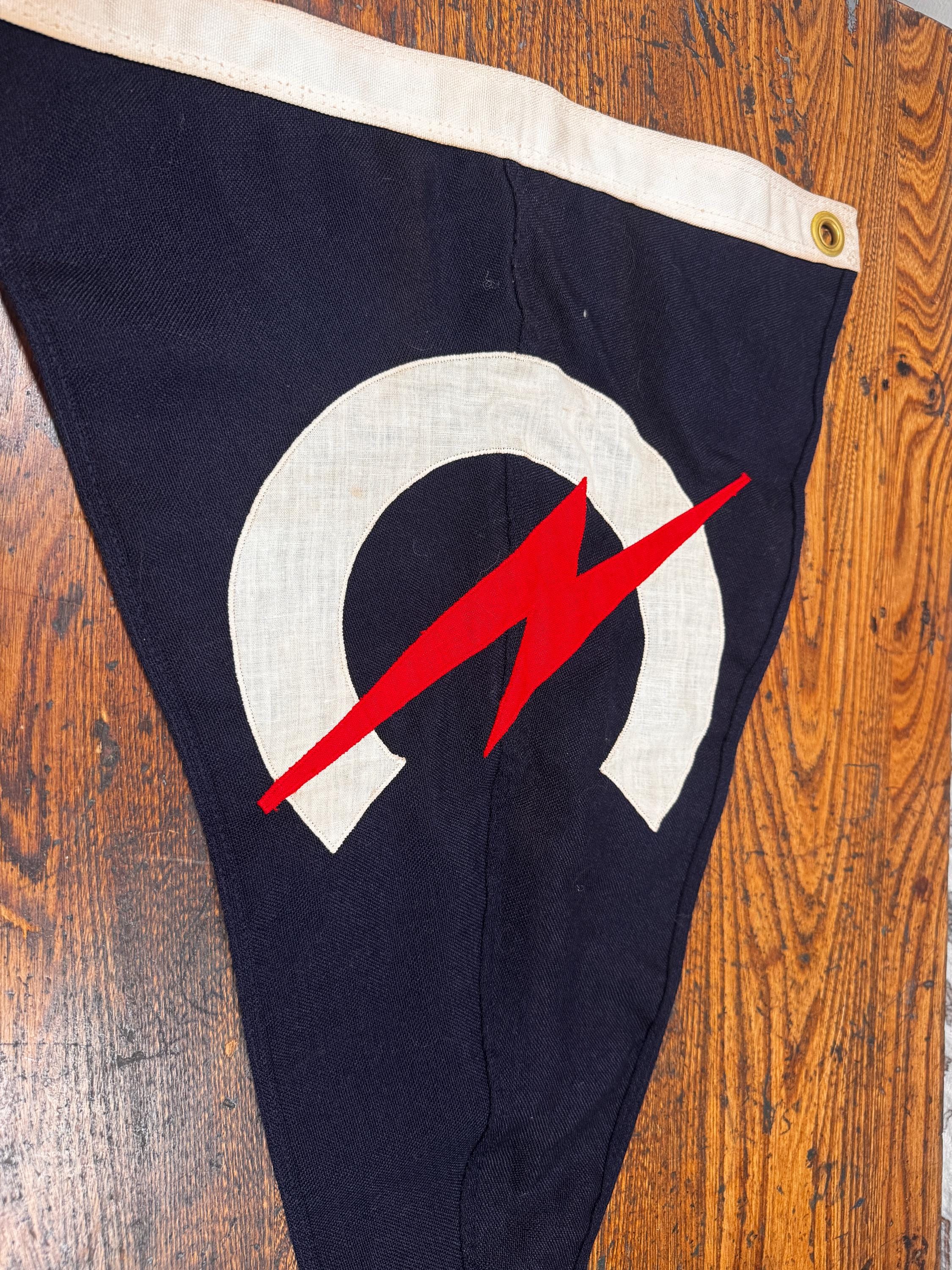 Vintage Nautical Burgee Pennant Flag | Canvas Appliqué Lightning Bolt Emblem