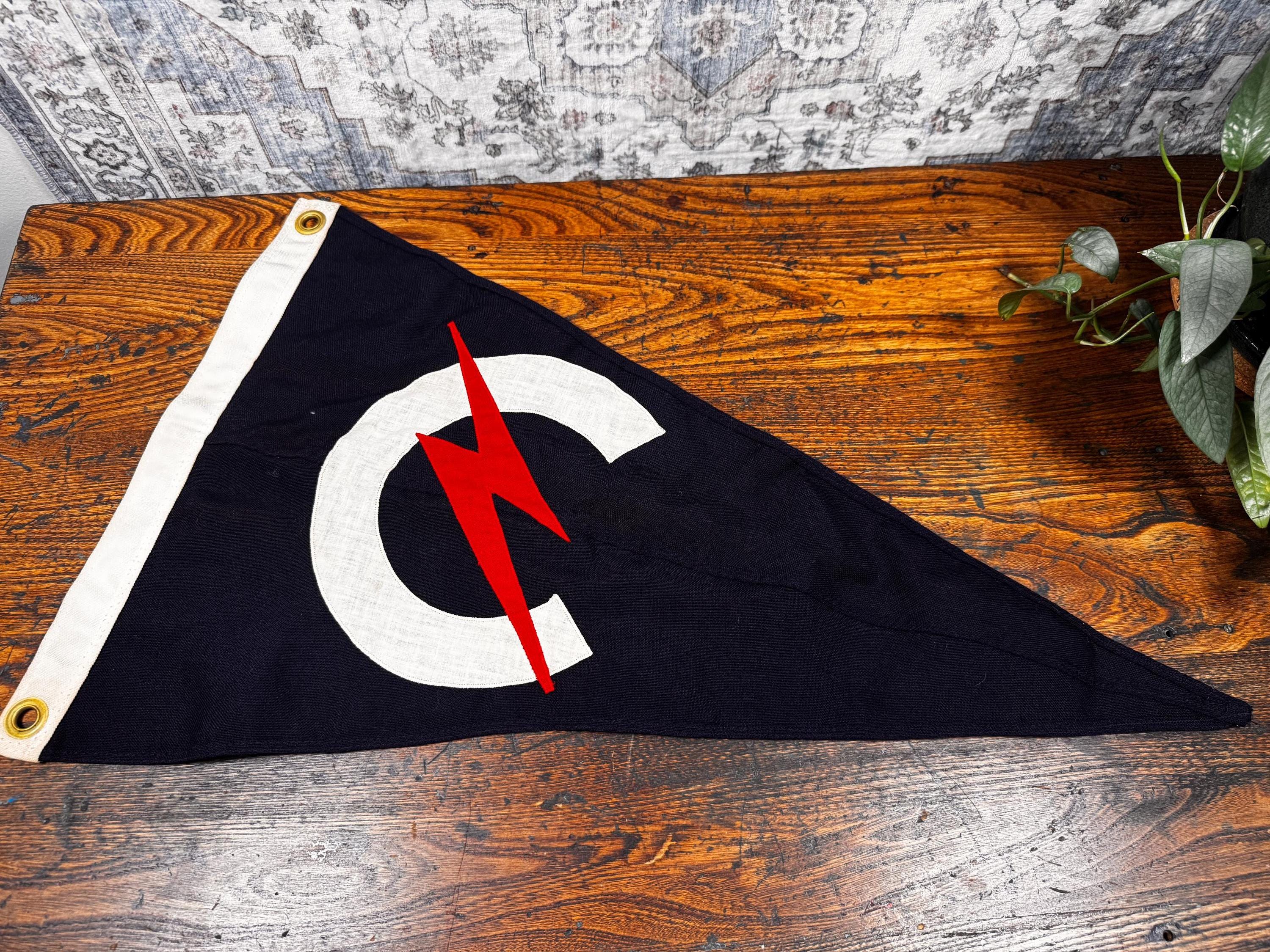 Vintage Nautical Burgee Pennant Flag | Canvas Appliqué Lightning Bolt Emblem