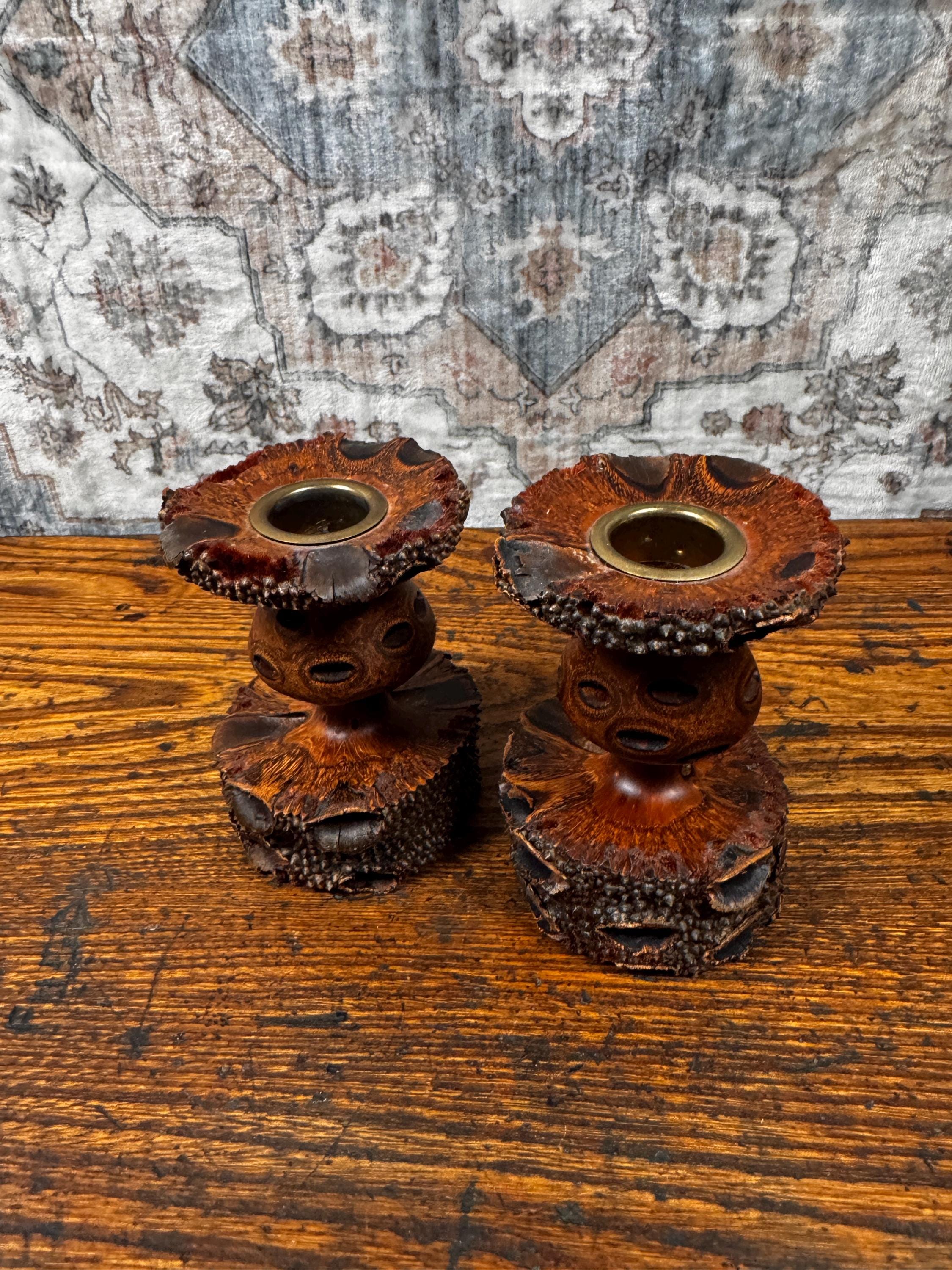 Western Australian Banksia Nut Candlestick Holders by Terry Wilson | Handmade Pair