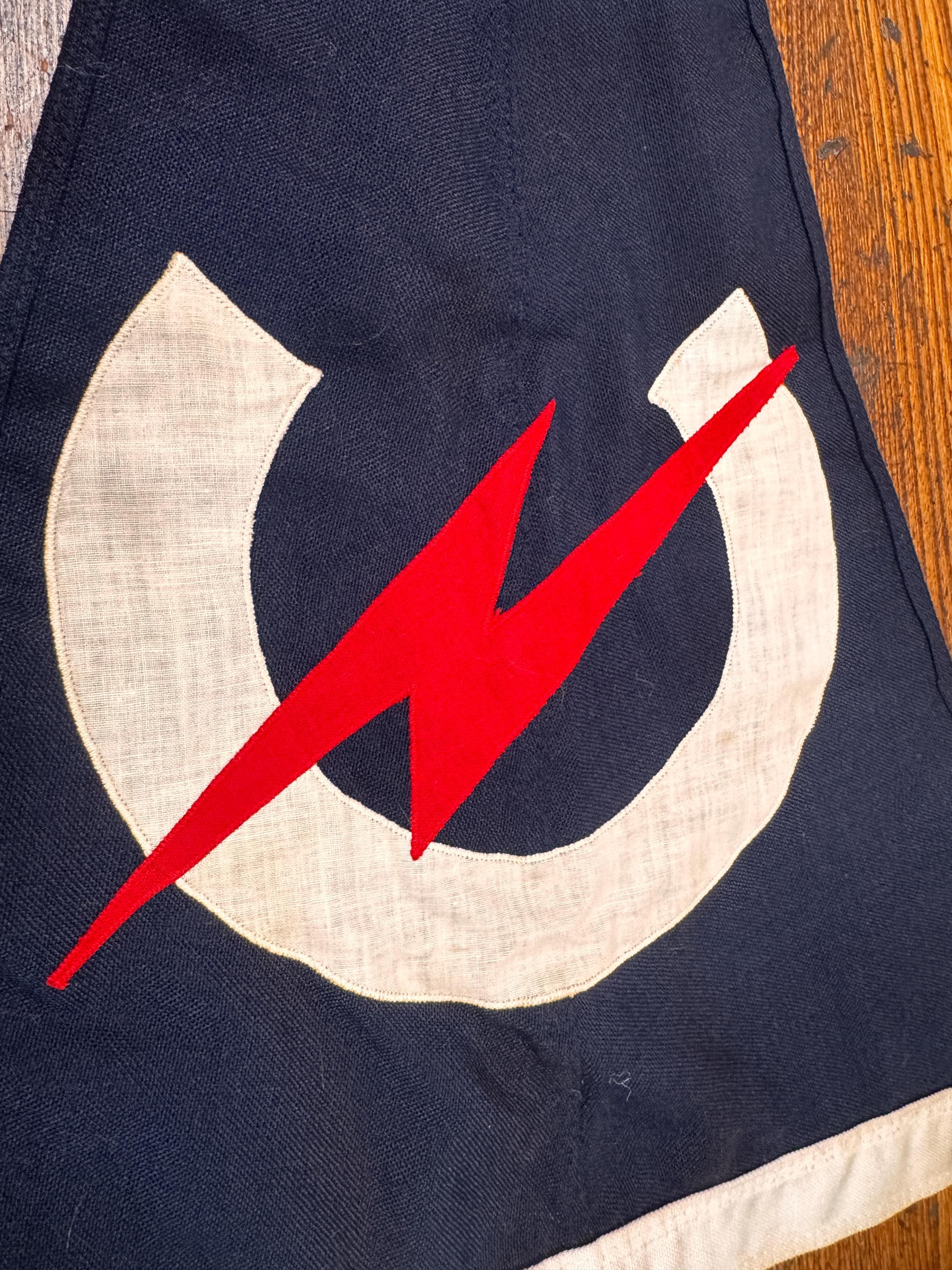Vintage Nautical Burgee Pennant Flag | Canvas Appliqué Lightning Bolt Emblem