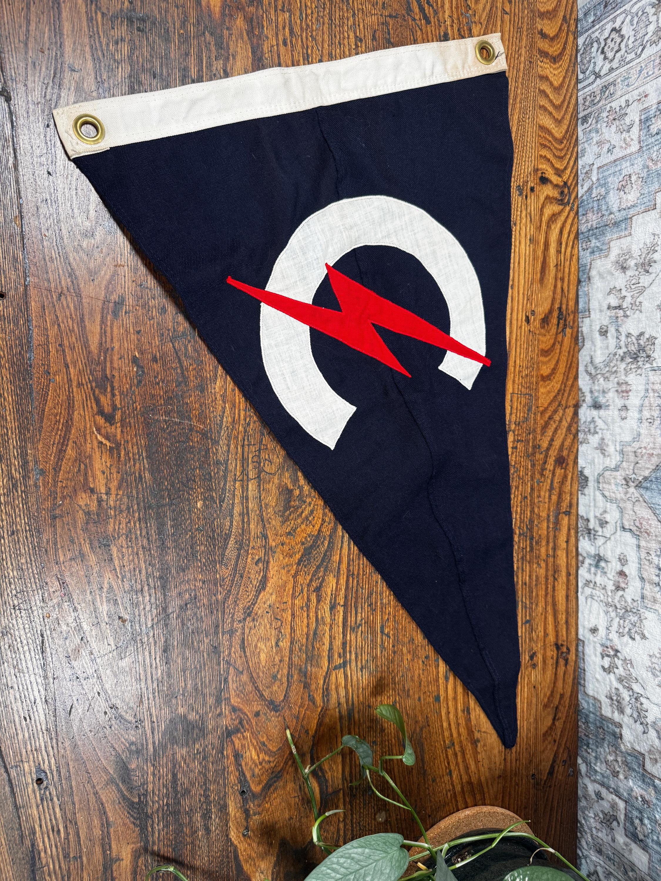 Vintage Nautical Burgee Pennant Flag | Canvas Appliqué Lightning Bolt Emblem