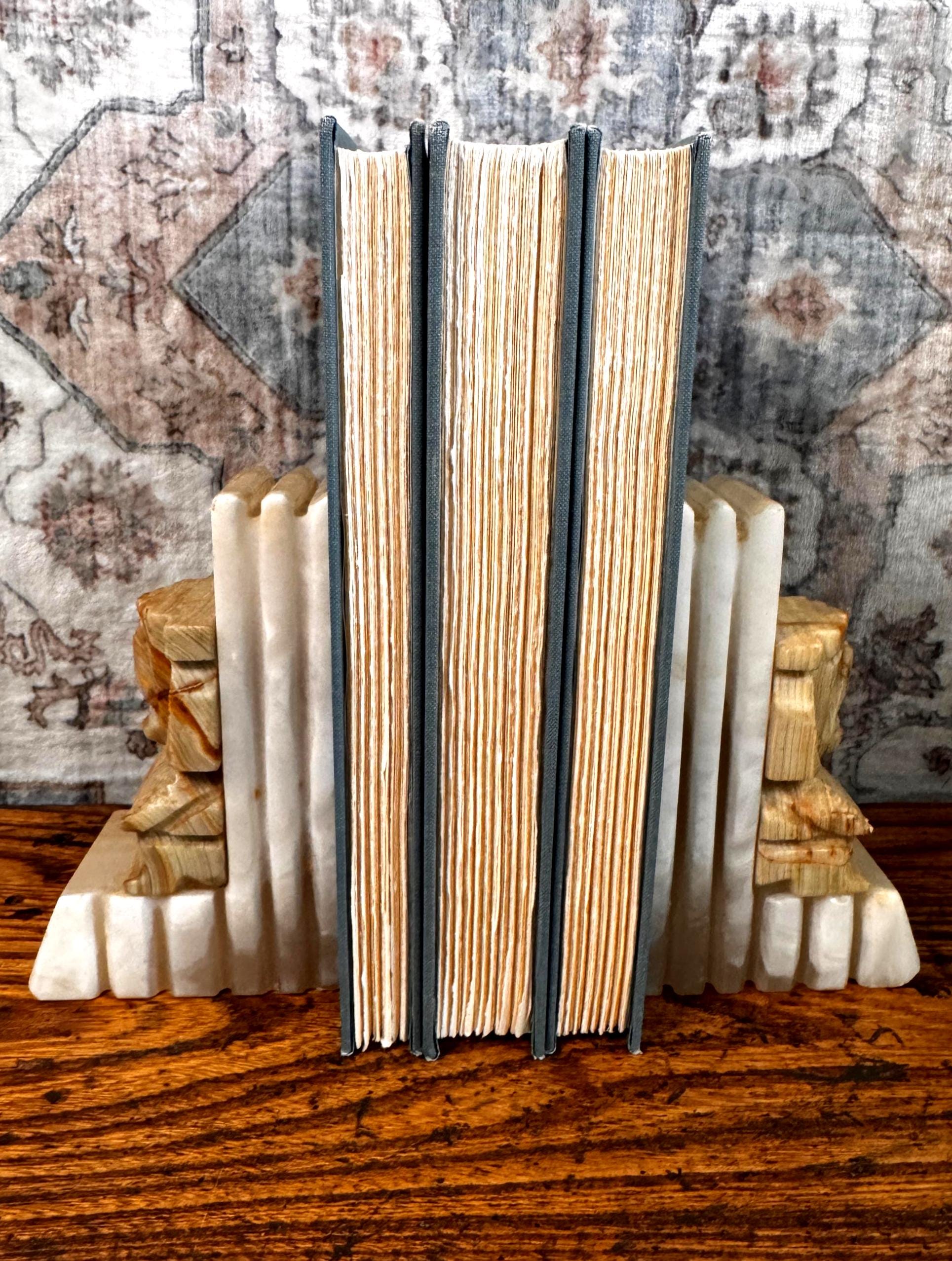 Vintage Carved Onyx Stone Head Bookends