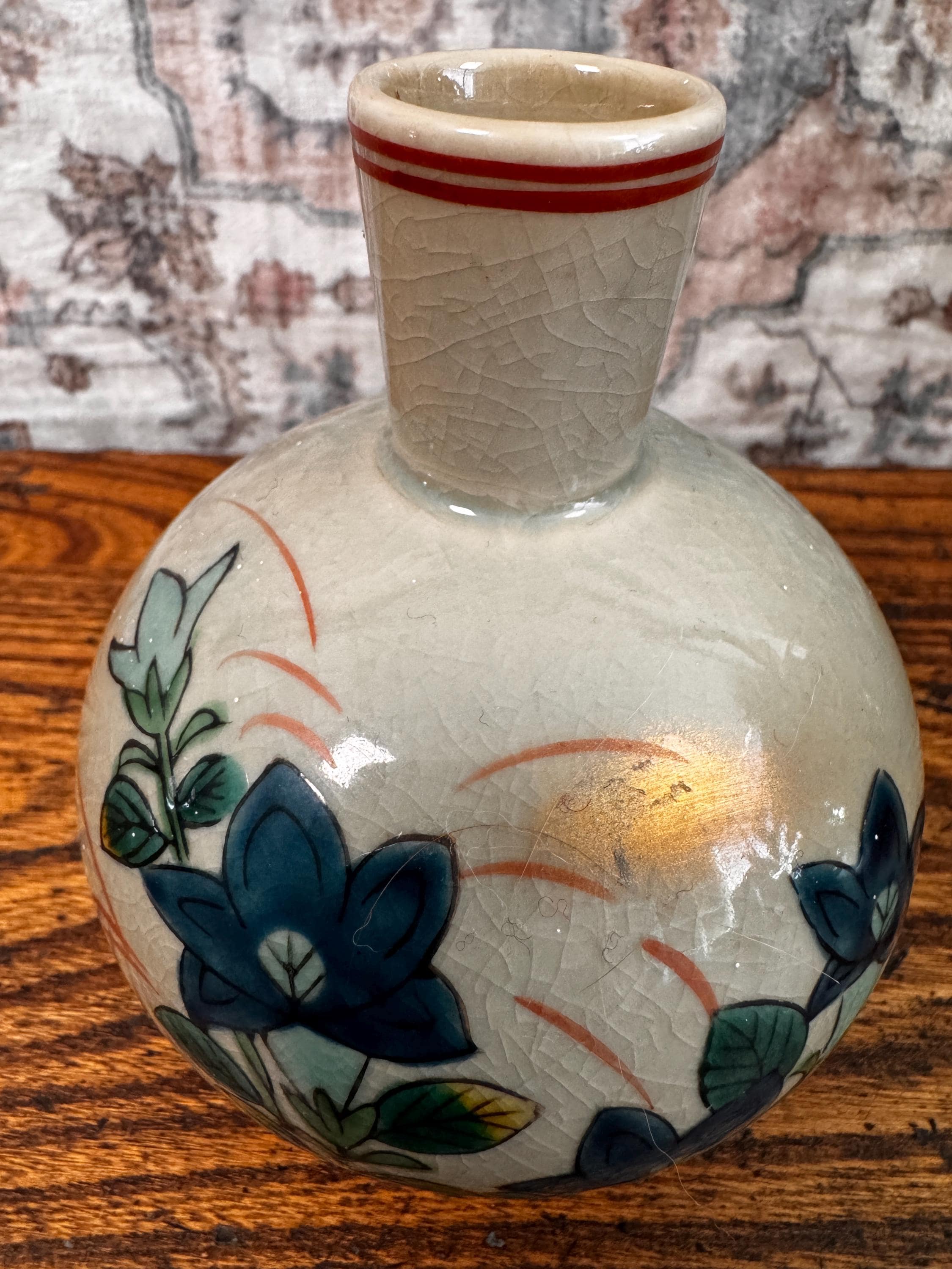 Vintage Kutani Style Green Floral Porcelain Vase