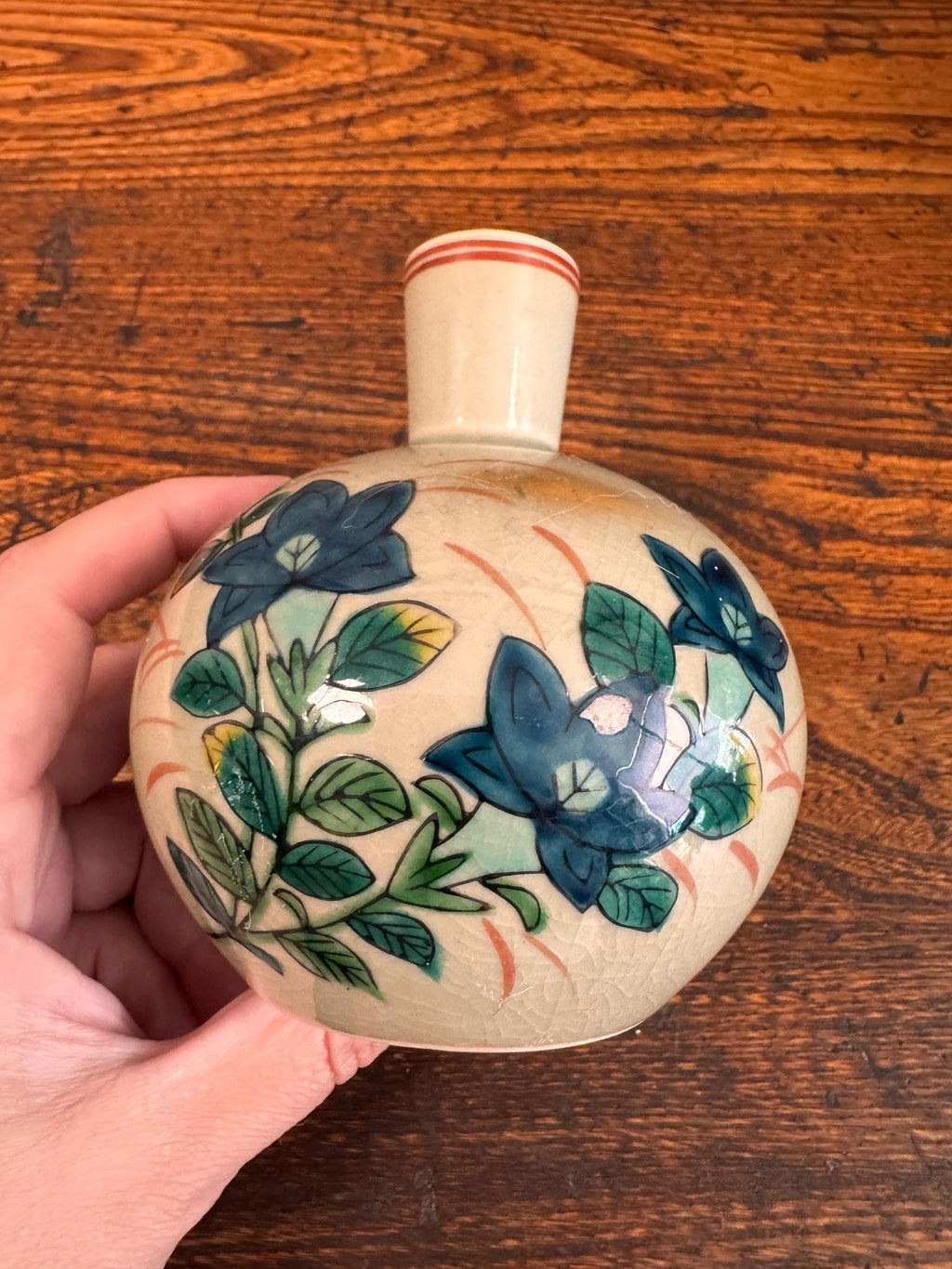 Kutani Style Green Floral Porcelain Vase