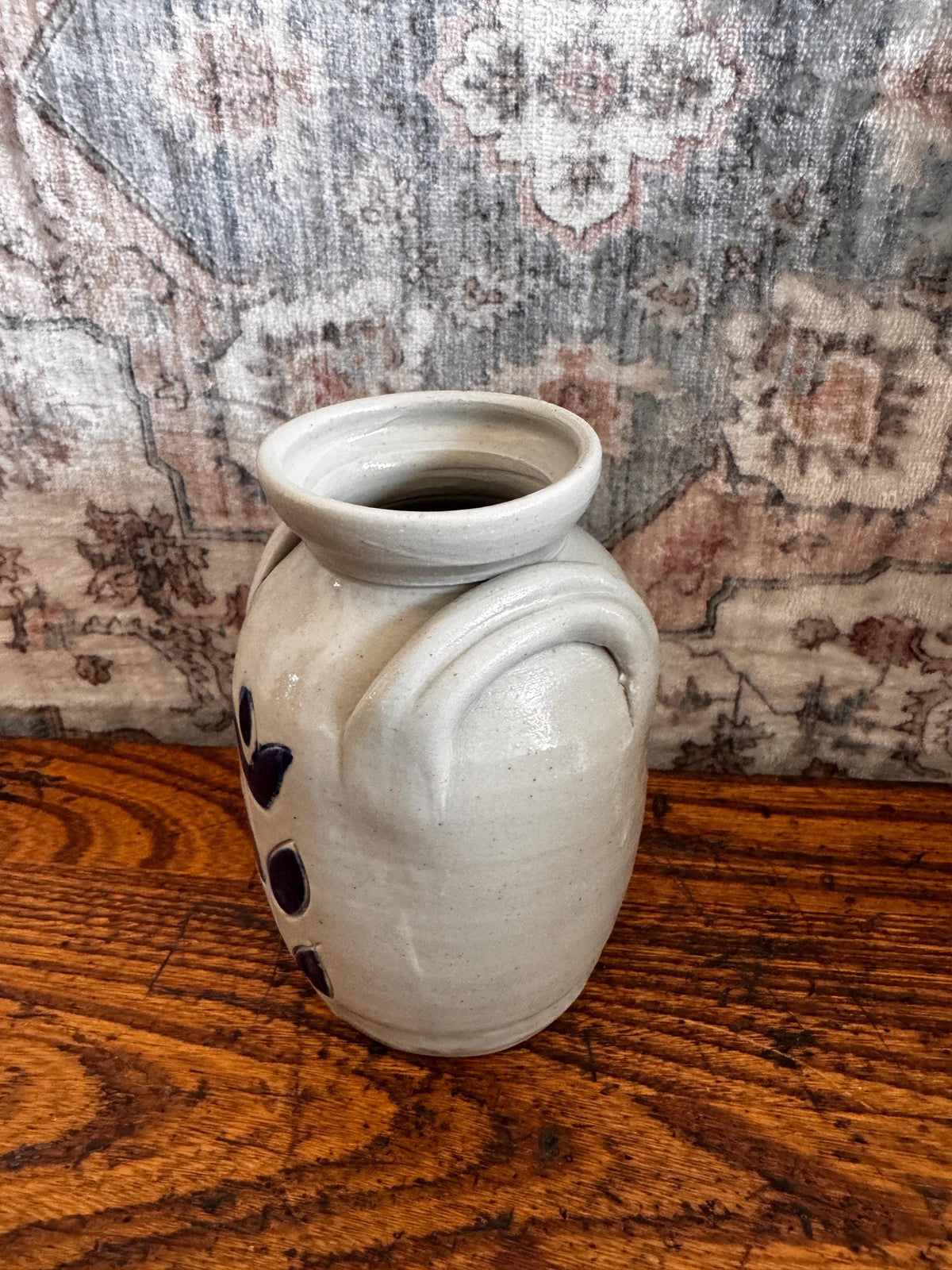 Williamsburg Pottery Salt Glazed Cobalt Floral Jug