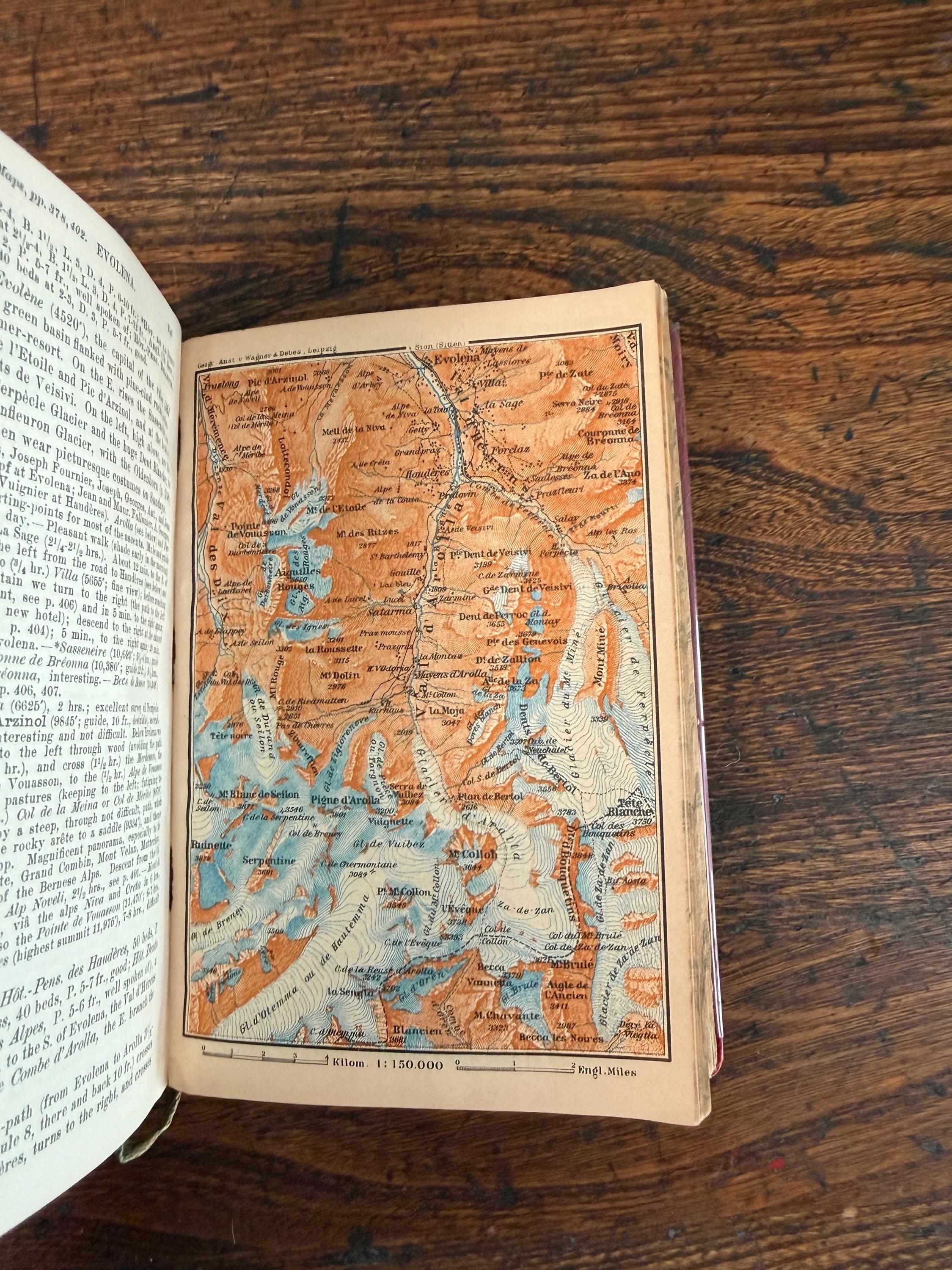 Antique 1913 Baedeker Switzerland Travel Guide Karl Baedeker Red Hardcover