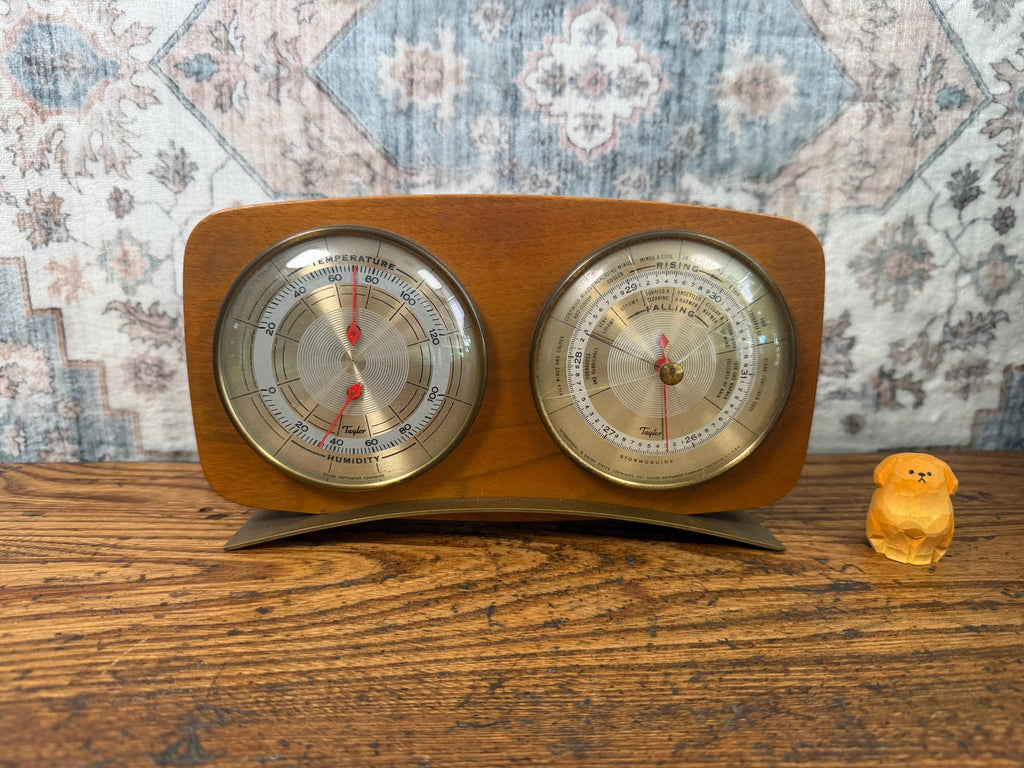 Vintage 1960s Taylor Stormoguide Weather Station Barometer Thermometer Hygrometer Wood Wall Decor Mid Century